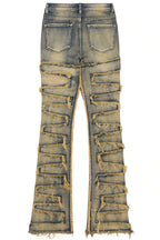 Zinata Tinted Dark Wash Painted Stacked Flare Jean