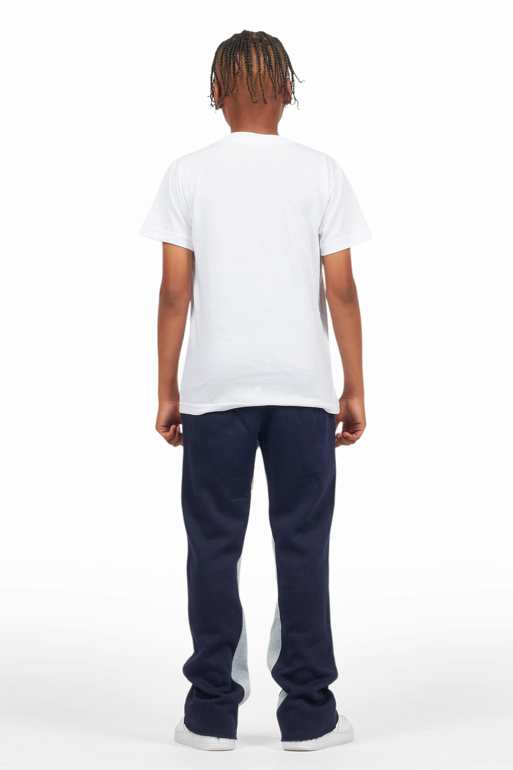 Boys Allstar White/Navy T-Shirt/Stacked Baggy Flare Pant Set
