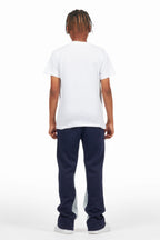 Boys Allstar White/Navy T-Shirt/Stacked Baggy Flare Pant Set