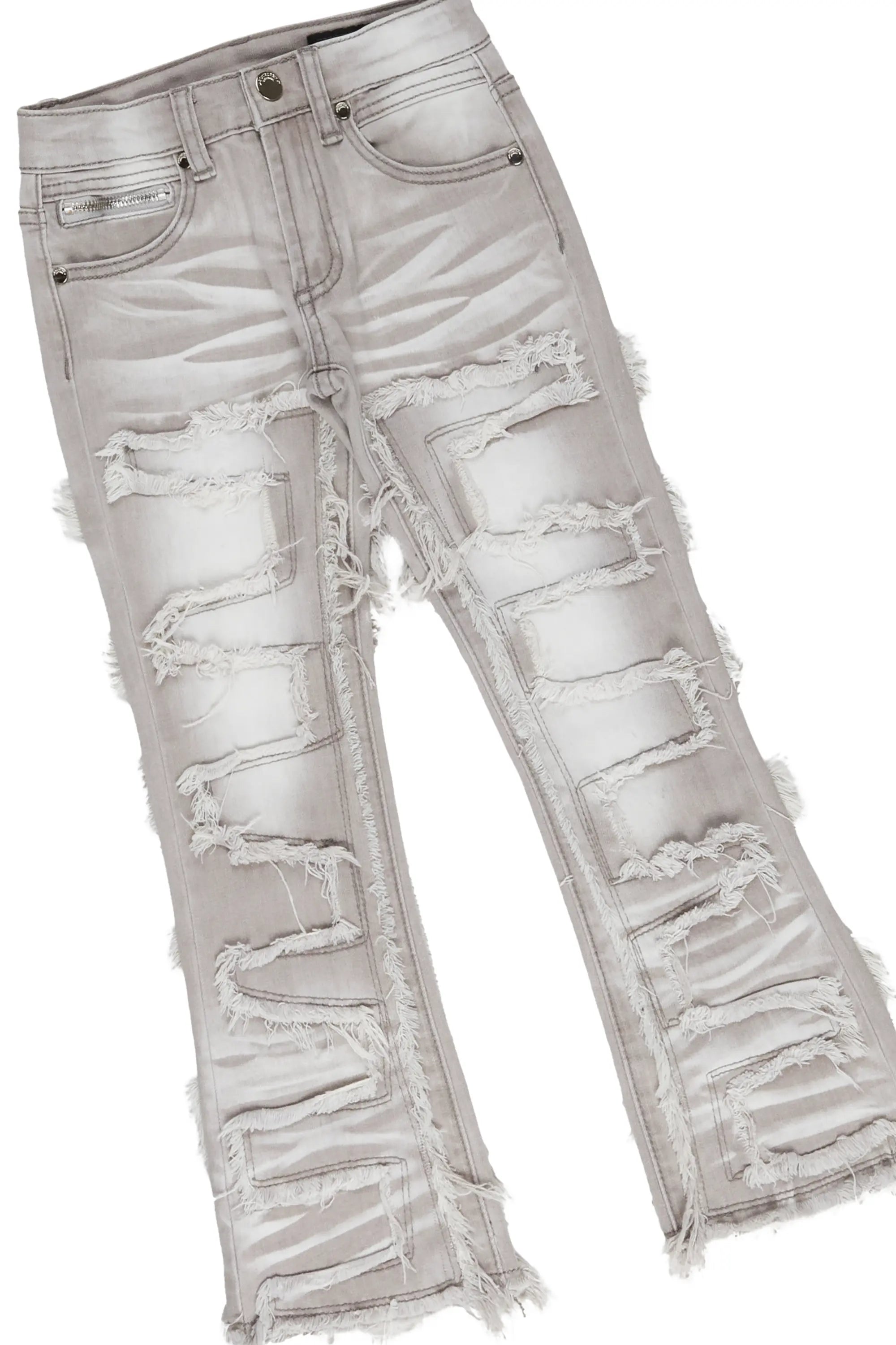 Girls Brielle Vintage Grey Hoodie/Stacked Flare Jean Set