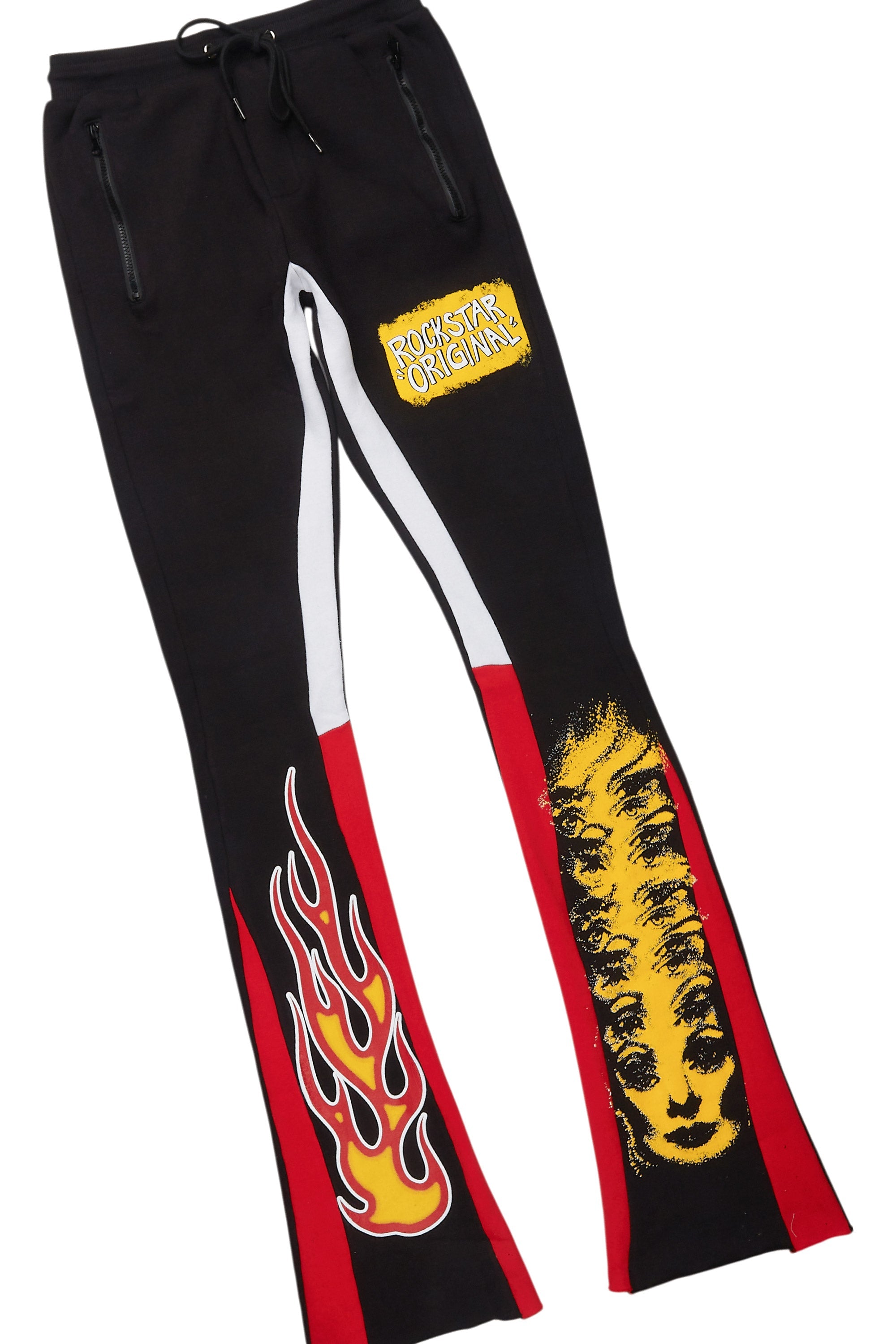 Beno Black/Yellow Stacked Flare Hoodie Track Set