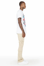 Ezekiel Beige Stacked Flare Pants