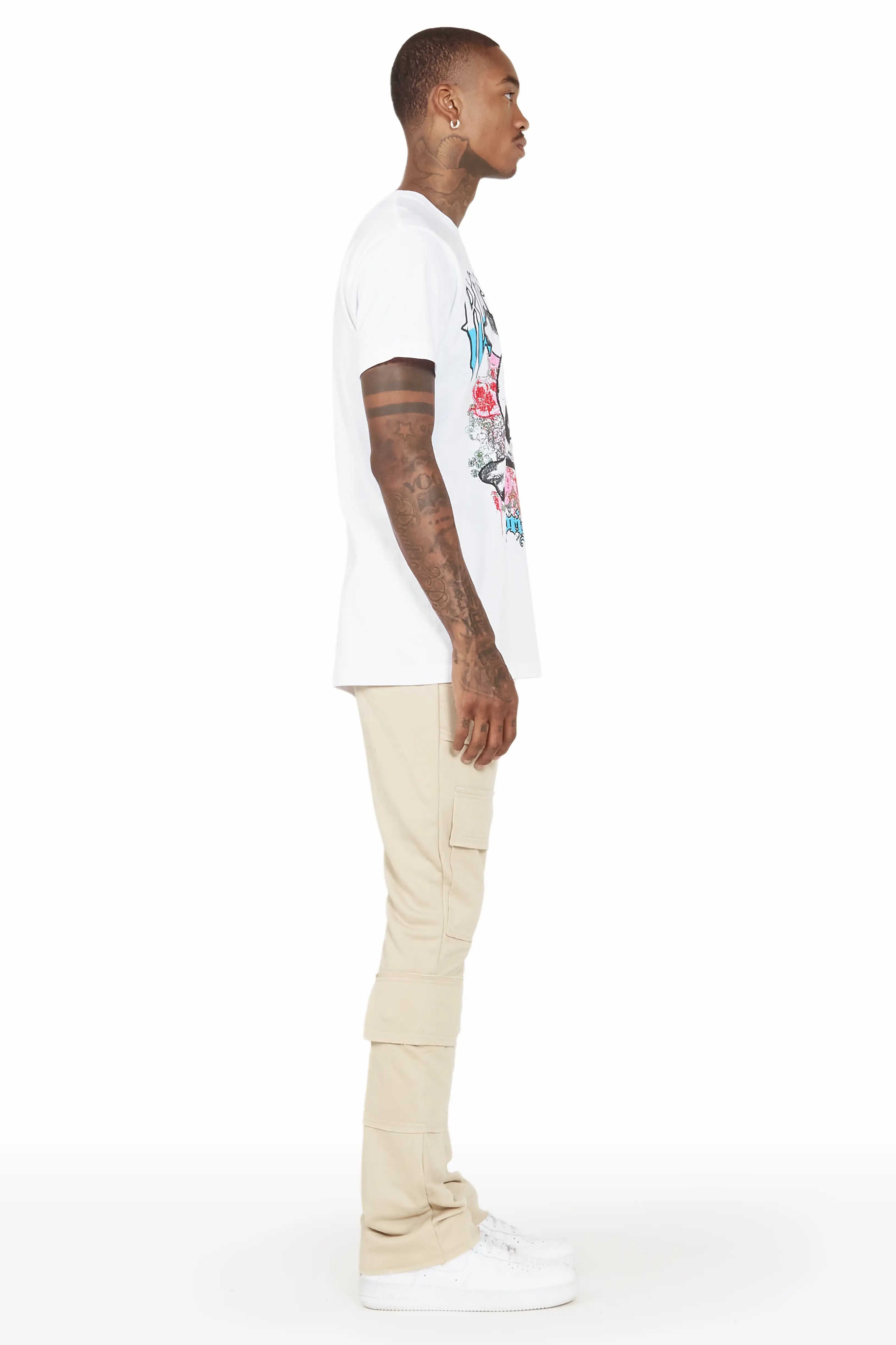 Ezekiel Beige Stacked Flare Pants