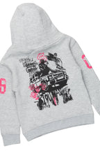 Girls Kammy Grey Hoodie/Stacked Flare Jean Set