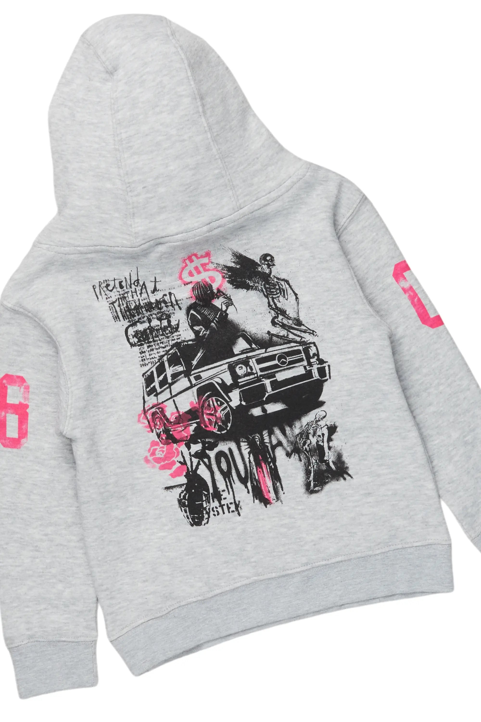 Girls Kammy Grey Hoodie/Stacked Flare Jean Set