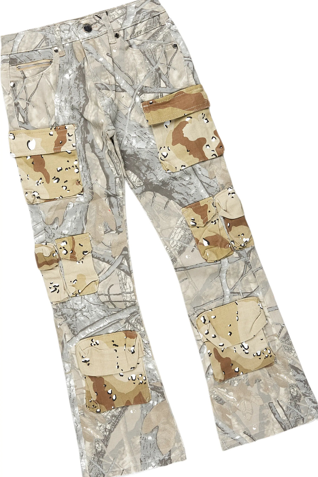 Boys Koen Beige Tree Camo T-Shirt/Stacked Flare Jean Set