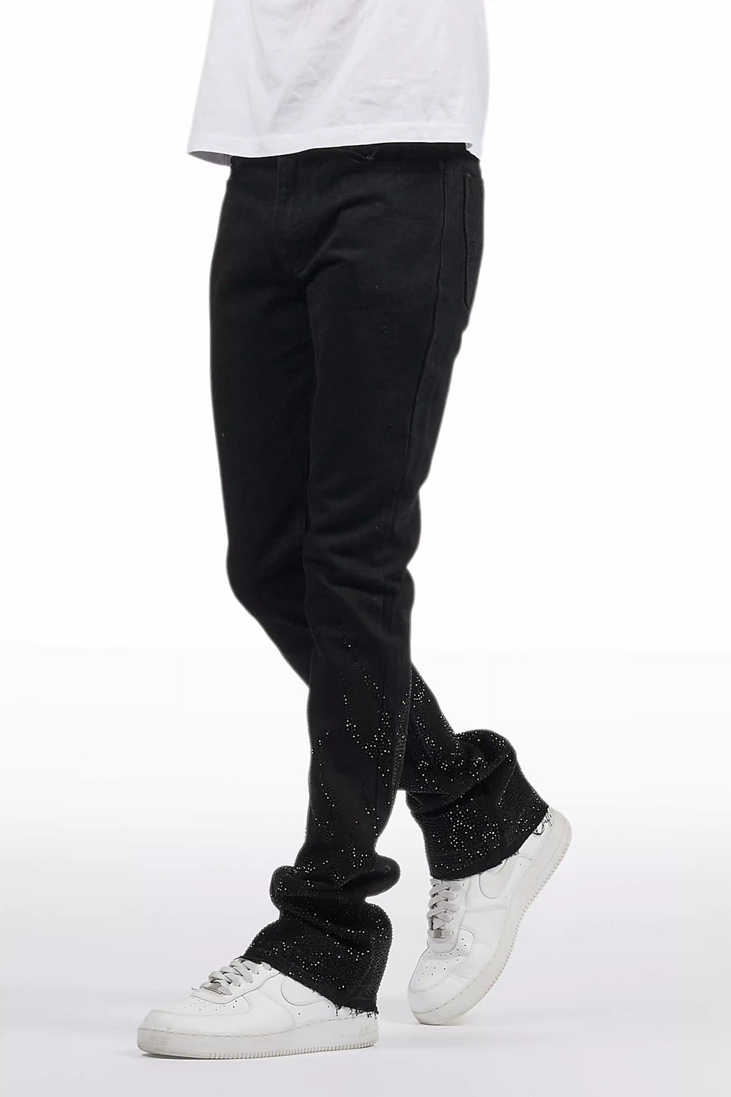 Machete Jet Black Rhinestone Stacked Flare Jean