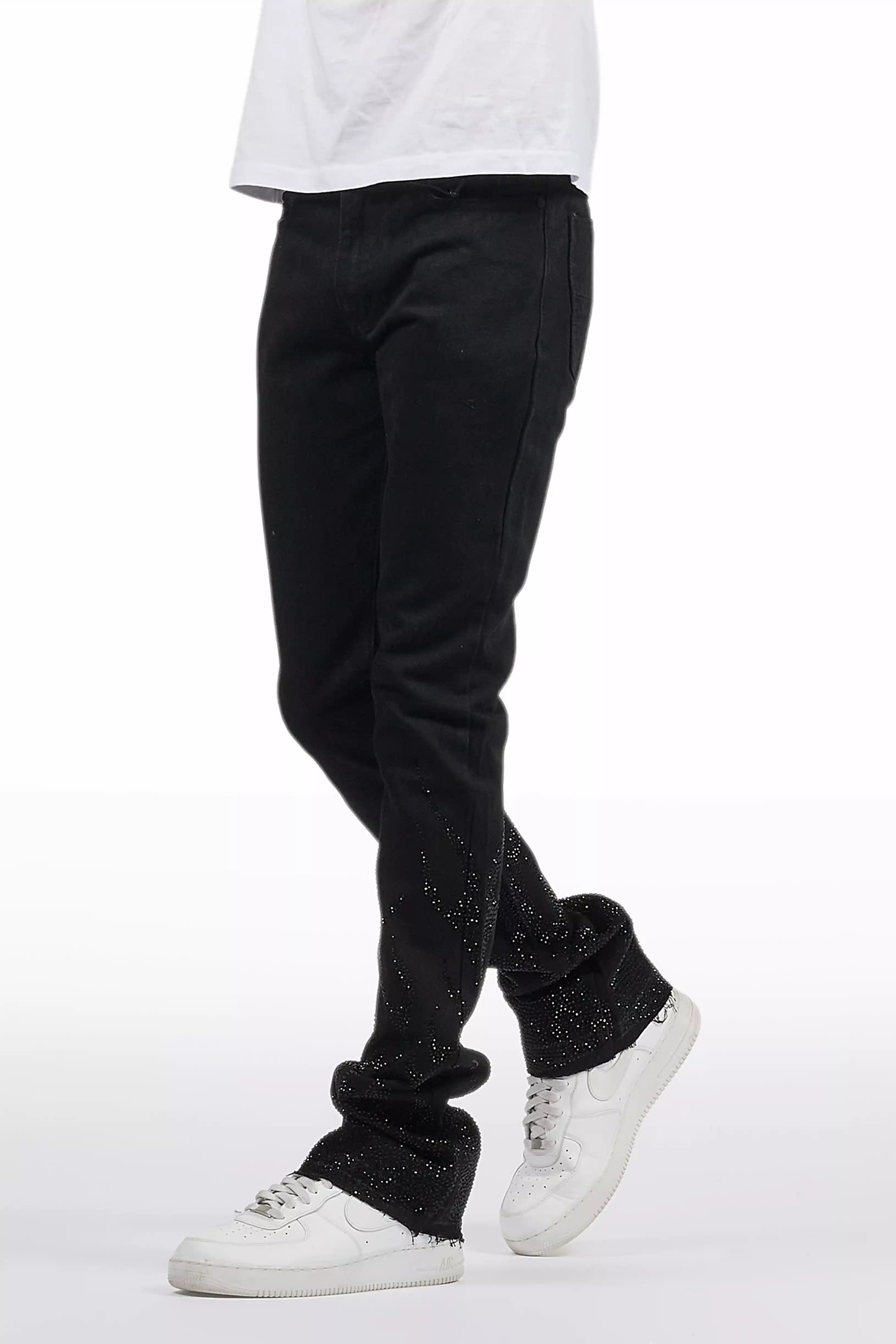 Machete Jet Black Rhinestone Stacked Flare Jean
