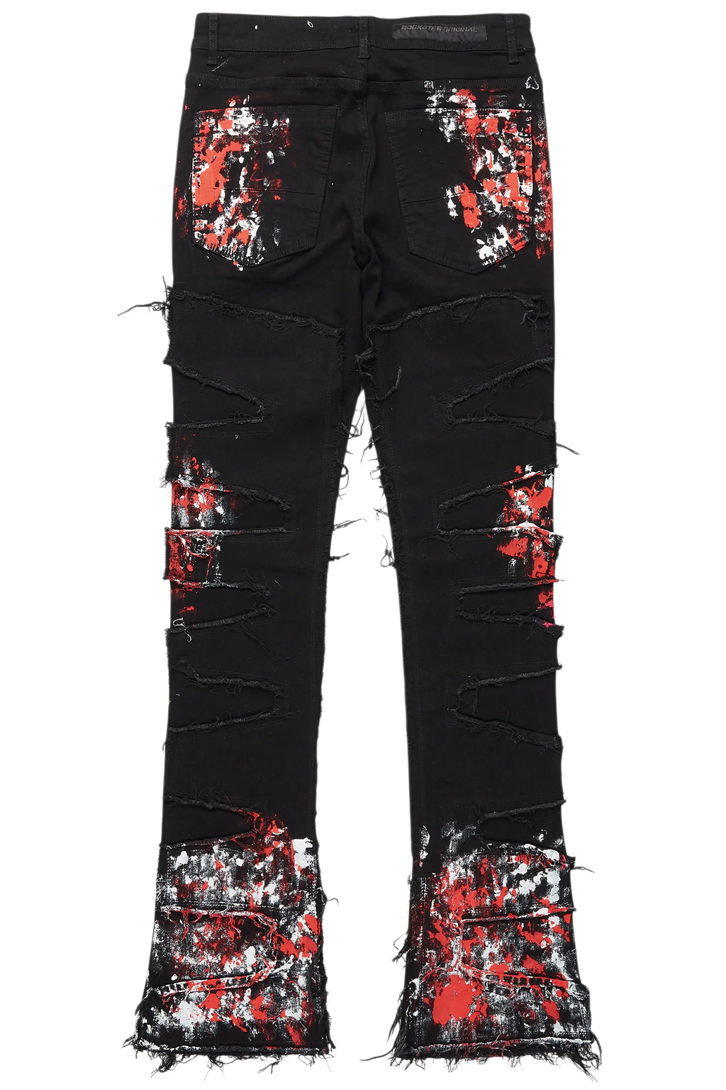 Kodak Black/Red Painter Stacked Flare Fringe Jean