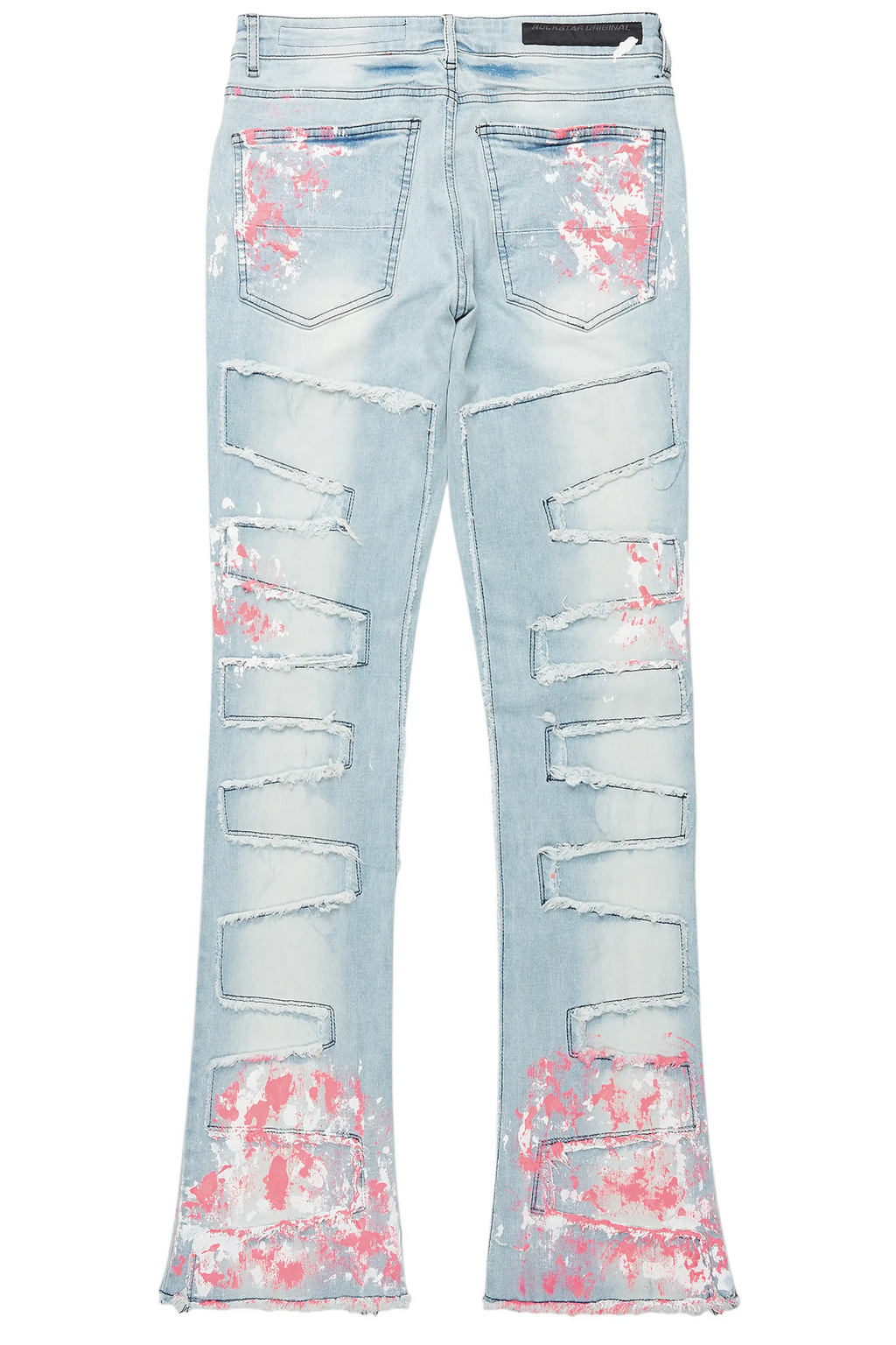 Kodak Blue/Pink Painter Stacked Flare Fringe Jean