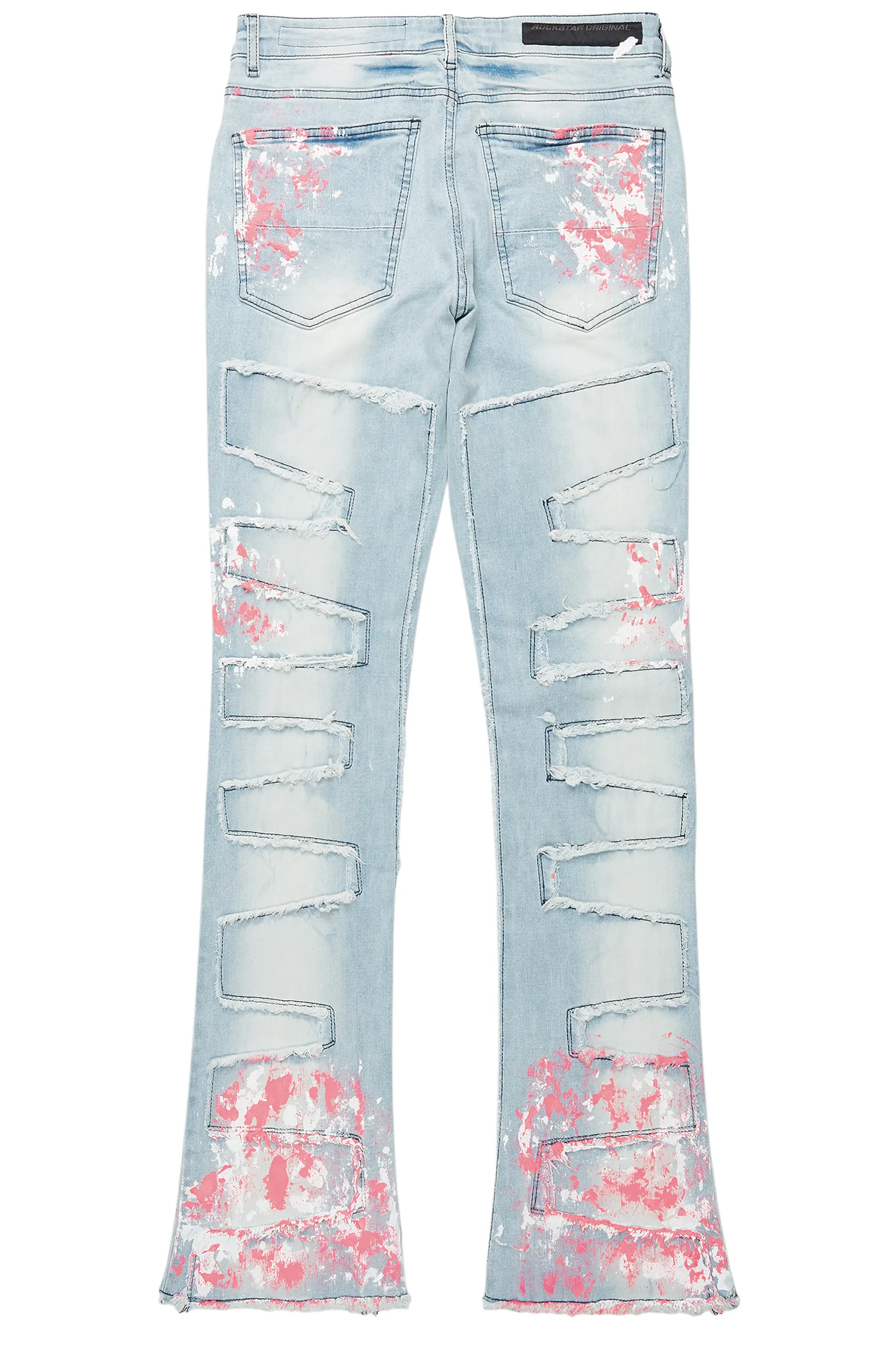 Kodak Blue/Pink Painter Stacked Flare Fringe Jean
