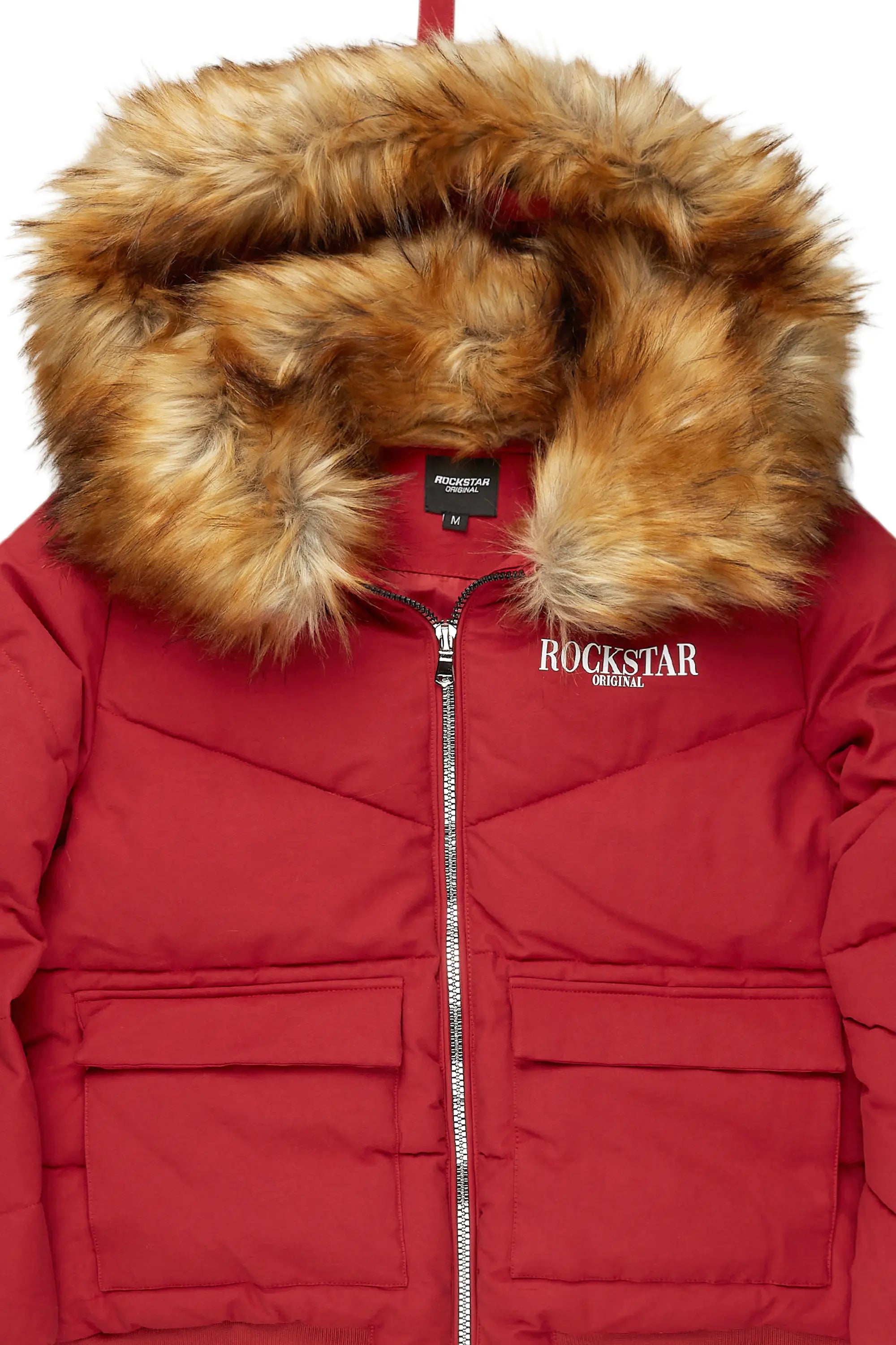 Langston Red Puffer Jacket with Fur Hood