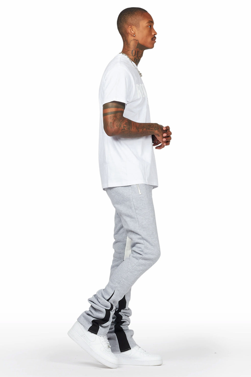 Sana Heather Grey T-Shirt/Stacked Track Pant Set