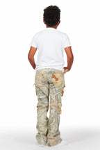 Boys Koen Beige Tree Camo T-Shirt/Stacked Flare Jean Set
