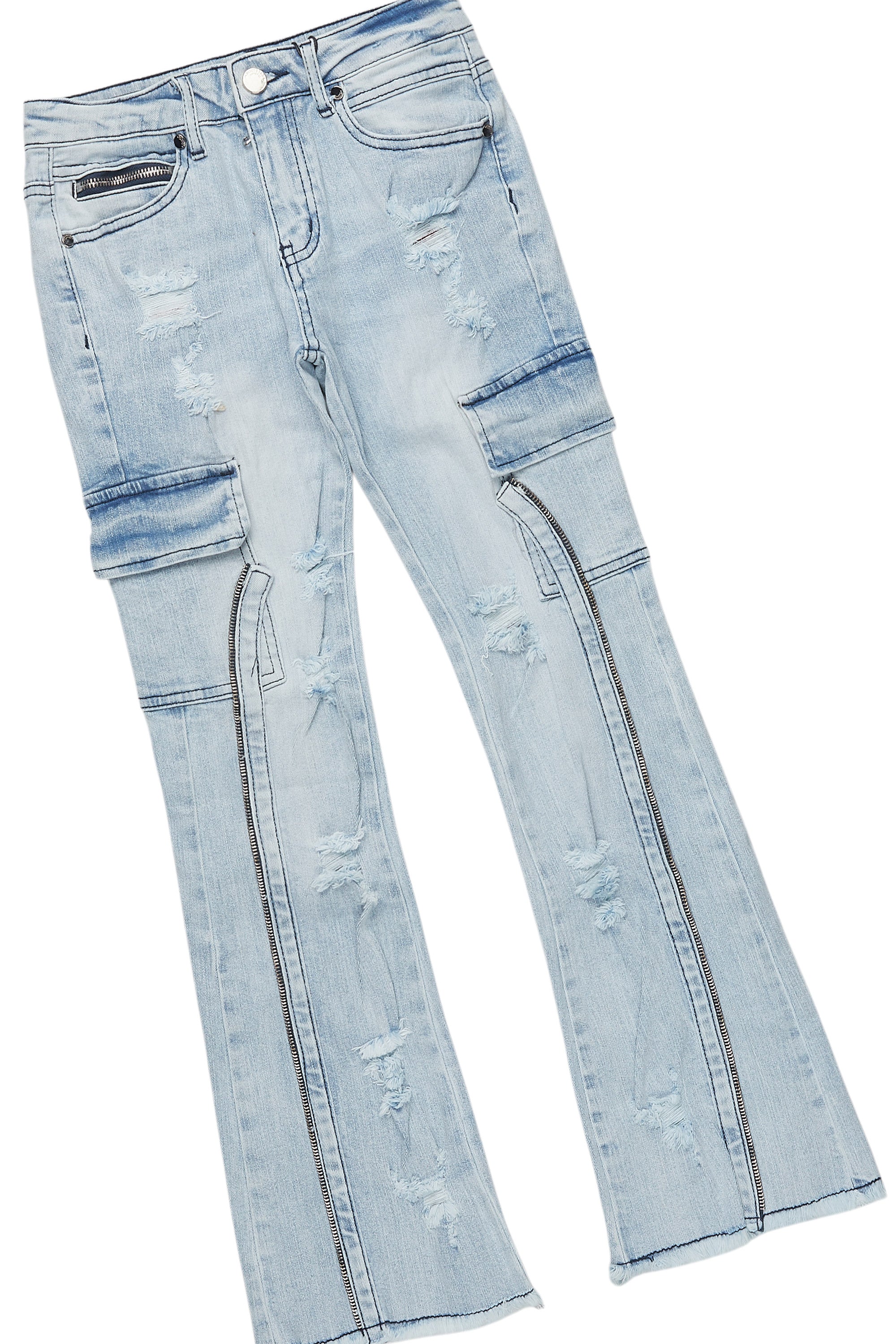 Boys Beno Beige/Pink T-Shirt/Stacked Flare Jean Set