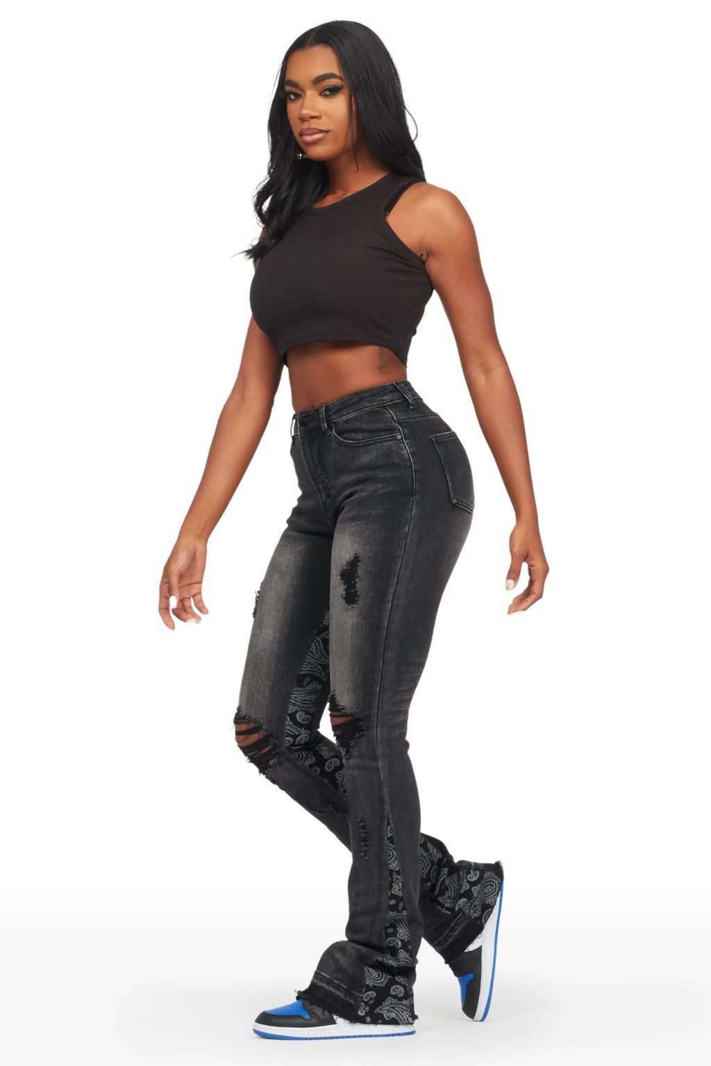 Khaleesy Black Stacked Flare Jean