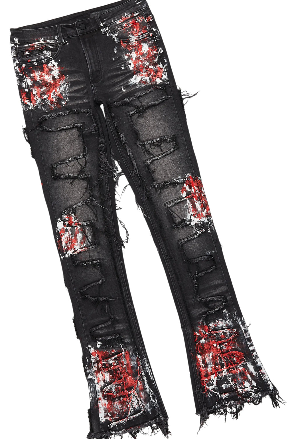 Saxon Dark Grey/Red T-Shirt/Stacked Flare Jean Set