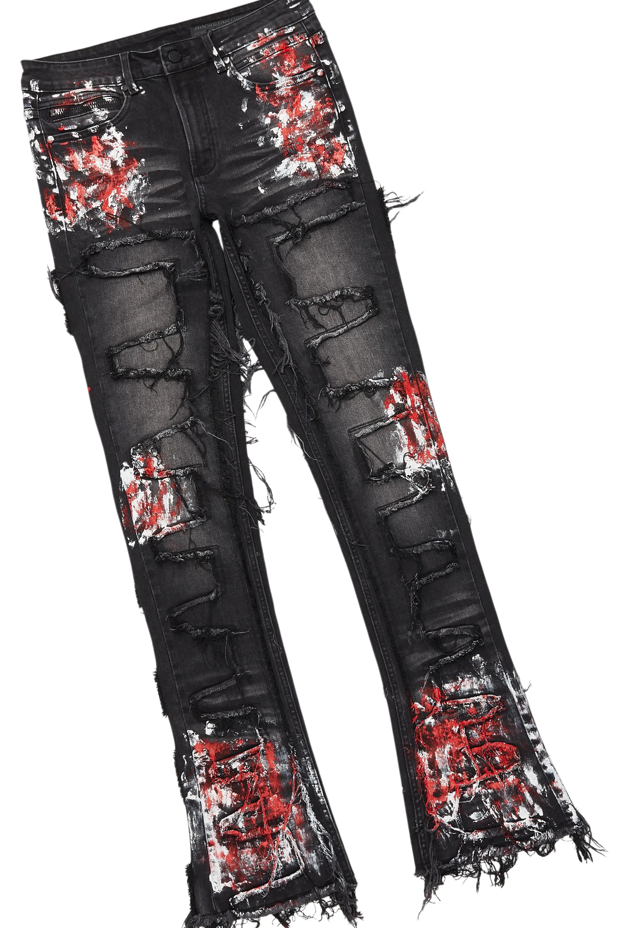 Saxon Dark Grey/Red T-Shirt/Stacked Flare Jean Set