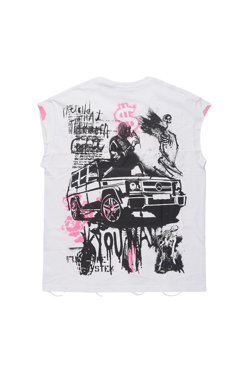 Grill White/Pink Graphic Muscle T-Shirt