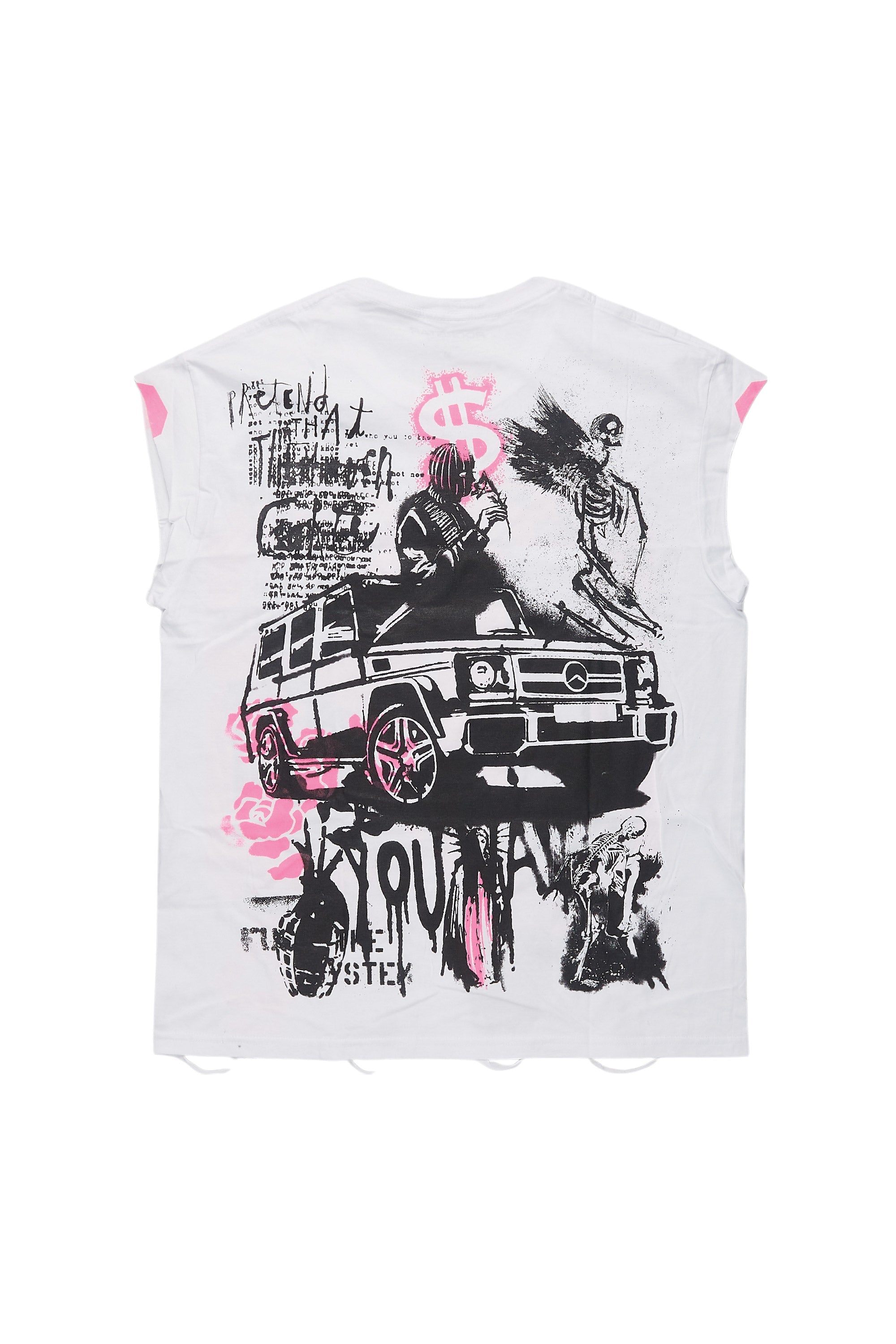Grill White/Pink Graphic Muscle T-Shirt