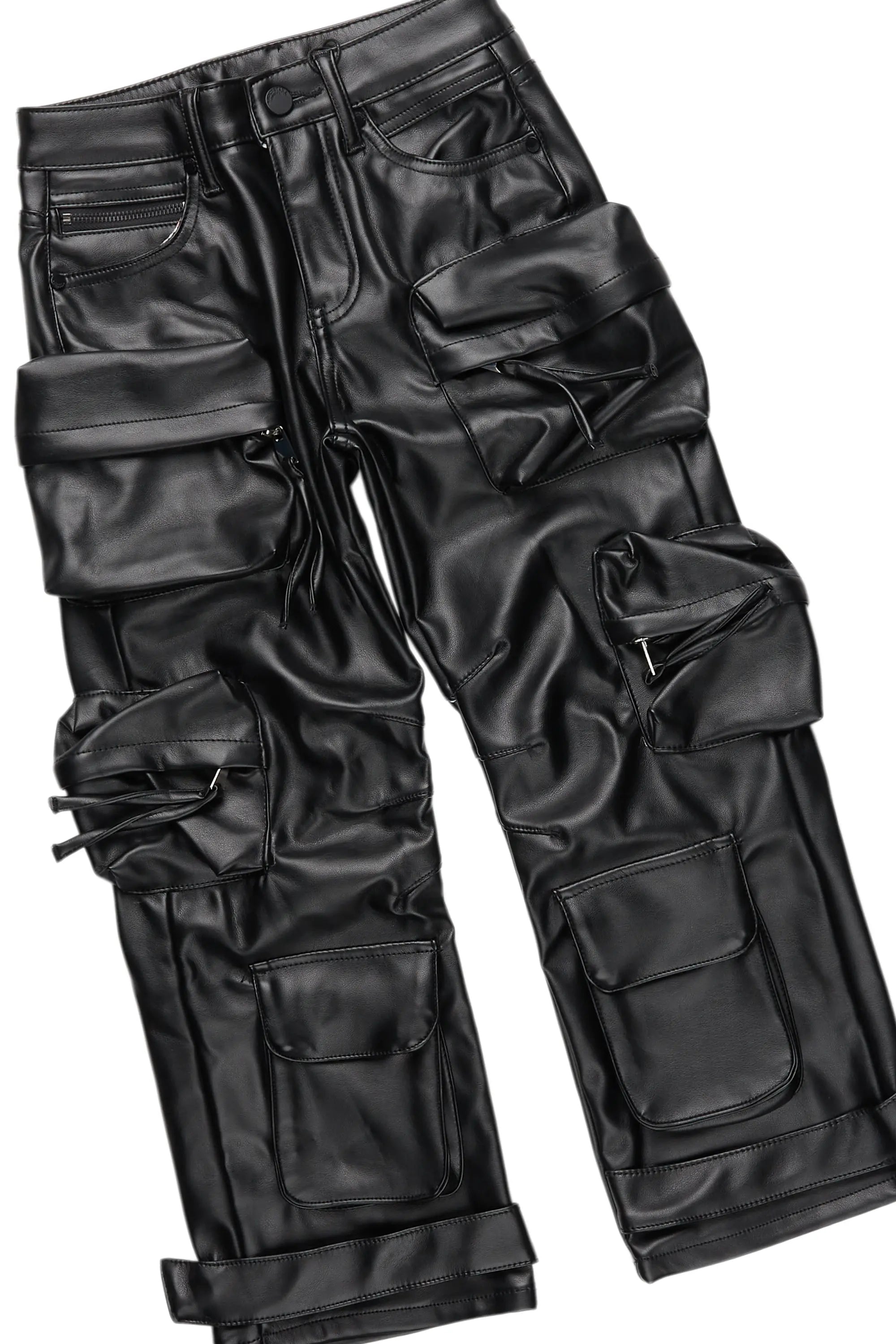 Boys Cadiz Vintage Grey Hoodie/Baggy Fit PU Jean Set