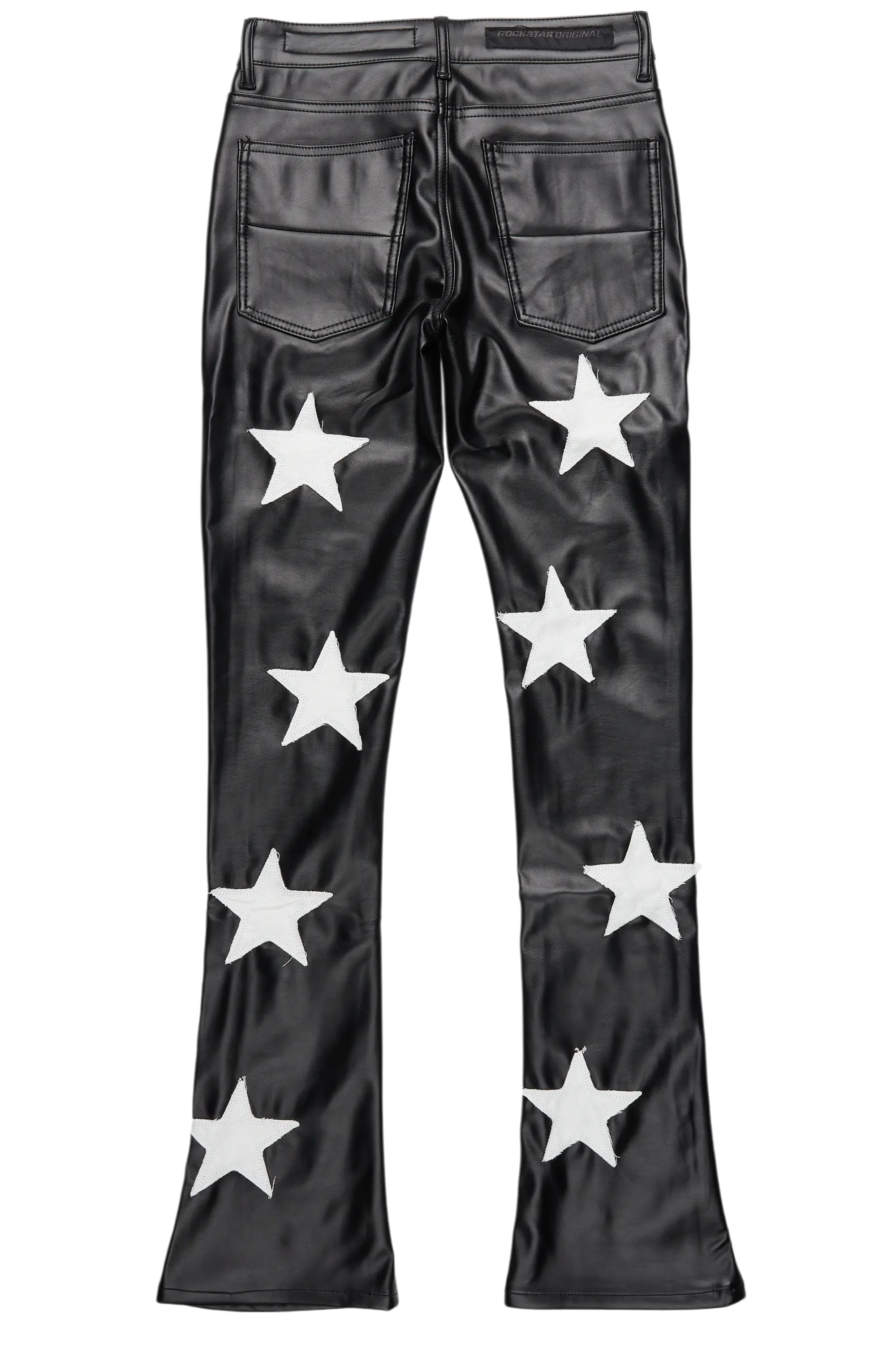 Steen Black PU Stacked Flare Jean