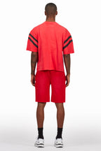 Tumo Red Crop Boxy Tee Short Set