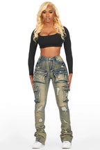 Noor Tinted Dark Wash Cargo Super Stacked Jean