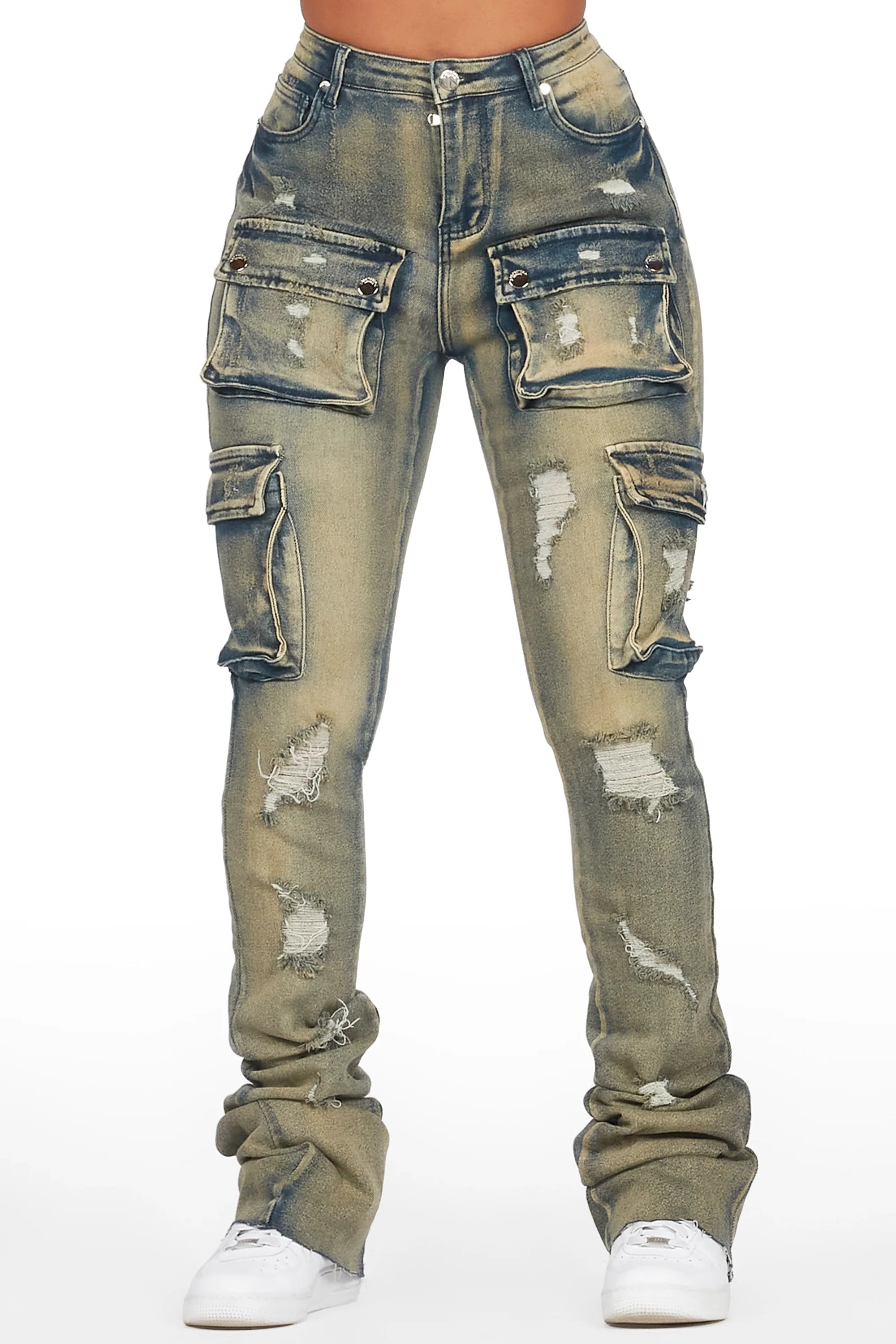 Noor Tinted Dark Wash Cargo Super Stacked Jean