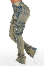 Noor Tinted Dark Wash Cargo Super Stacked Jean