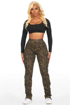 Jaylin Cheetah Skinny Stacked Jean