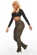 Jaylin Cheetah Skinny Stacked Jean