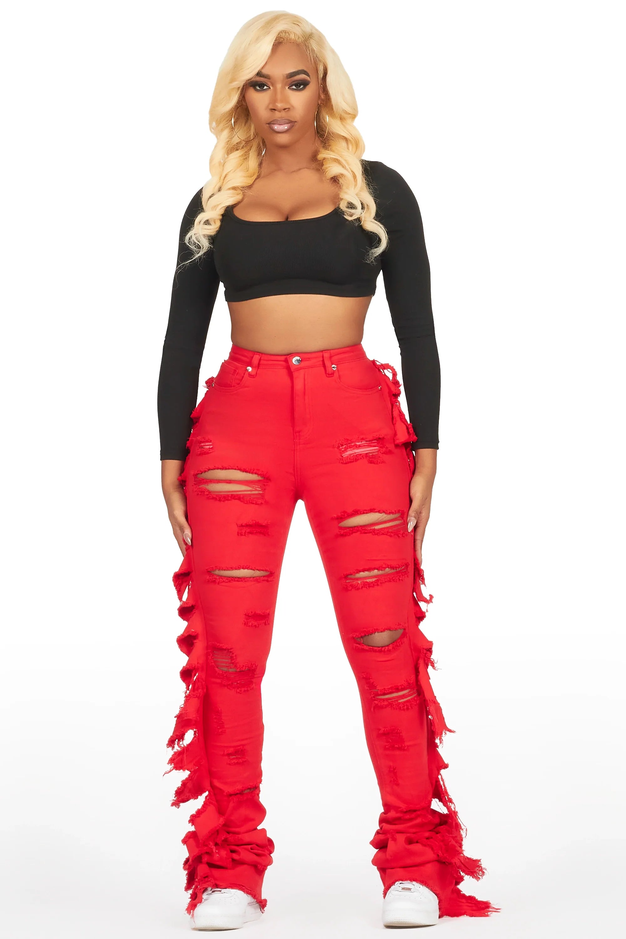 Cataleya Red Super Stacked Jean
