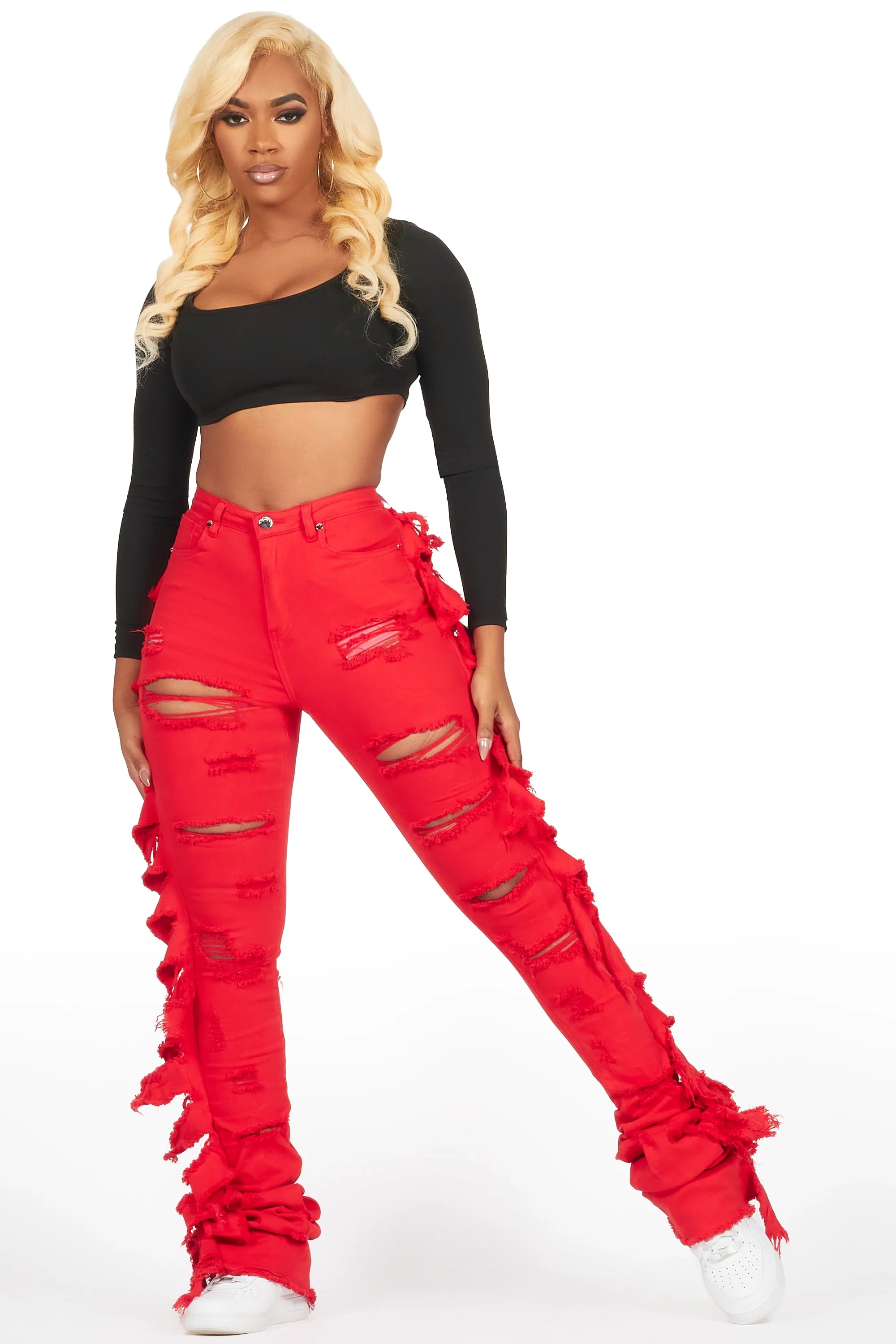 Cataleya Red Super Stacked Jean