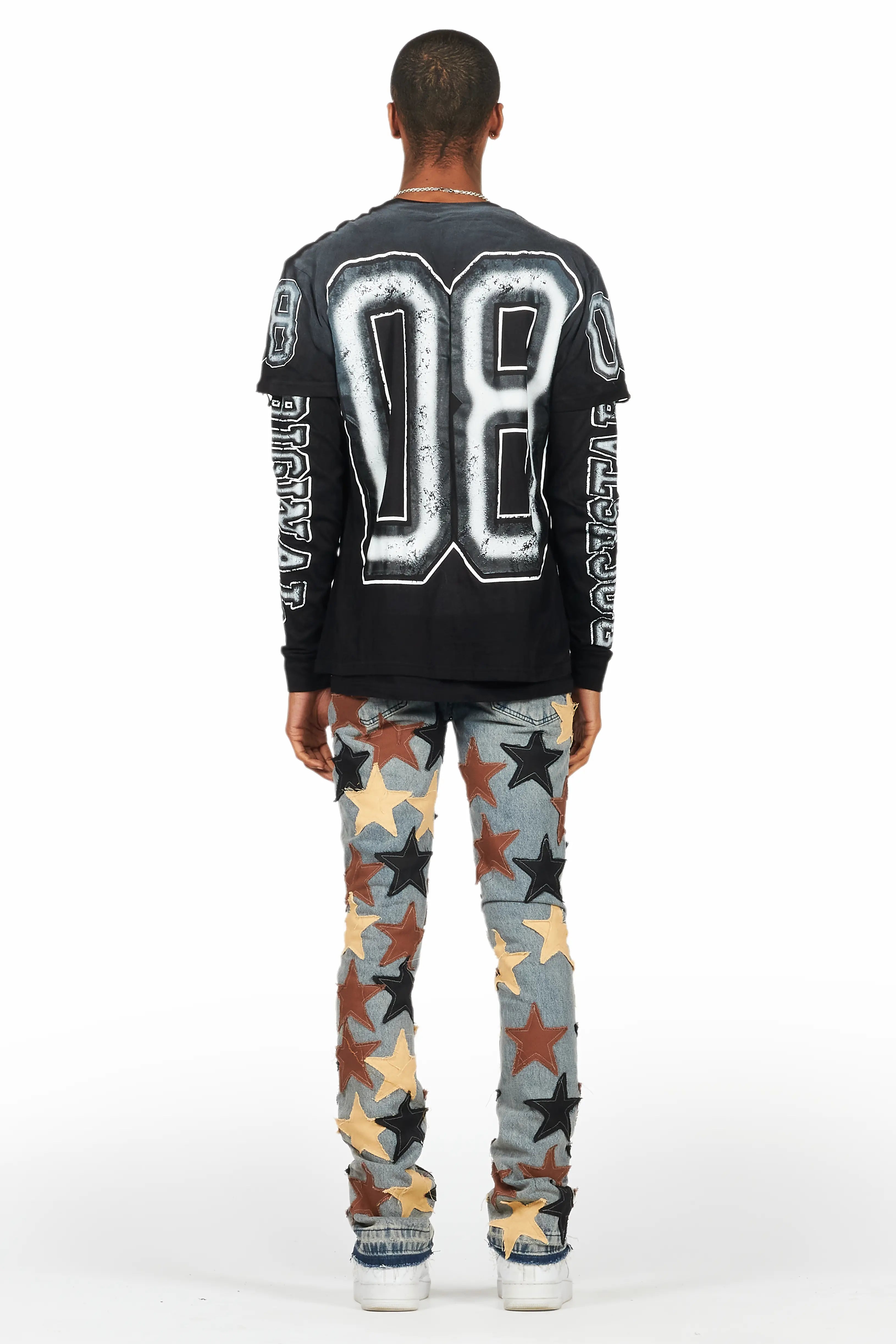 Fields Black/White Double Layer Long Sleeve Graphic T-Shirt