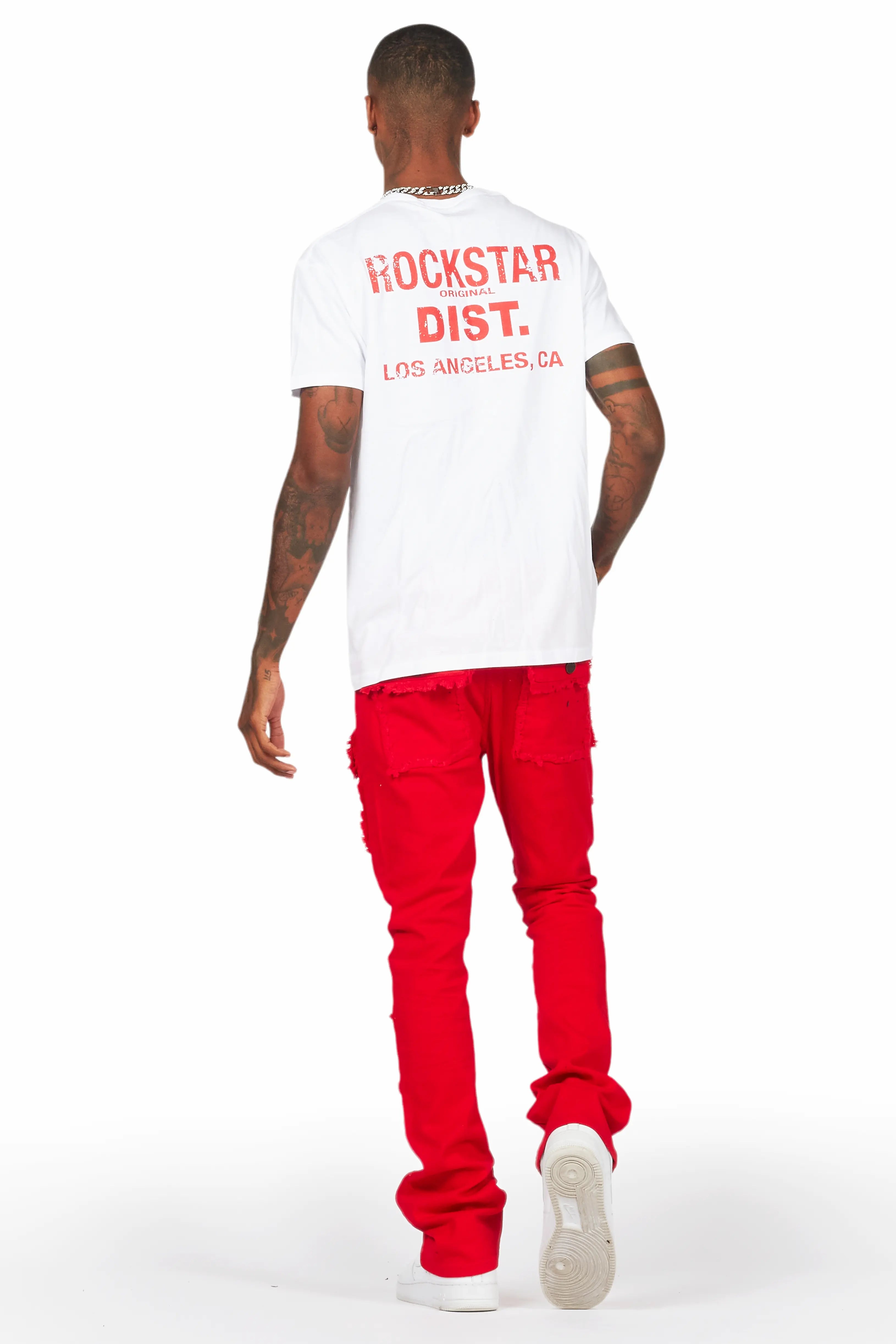 Lake White/Red T-Shirt/Stacked Flare Cargo Jean Bundle
