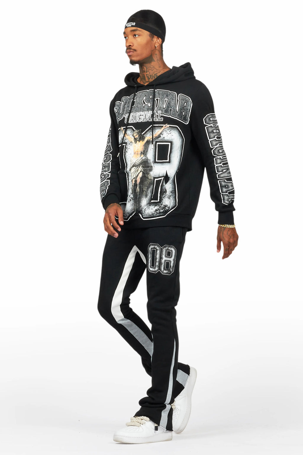 Fields Black/White Stacked Flare Hoodie Track Set