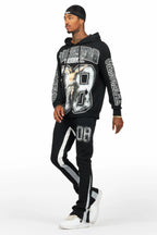 Fields Black/White Stacked Flare Hoodie Track Set