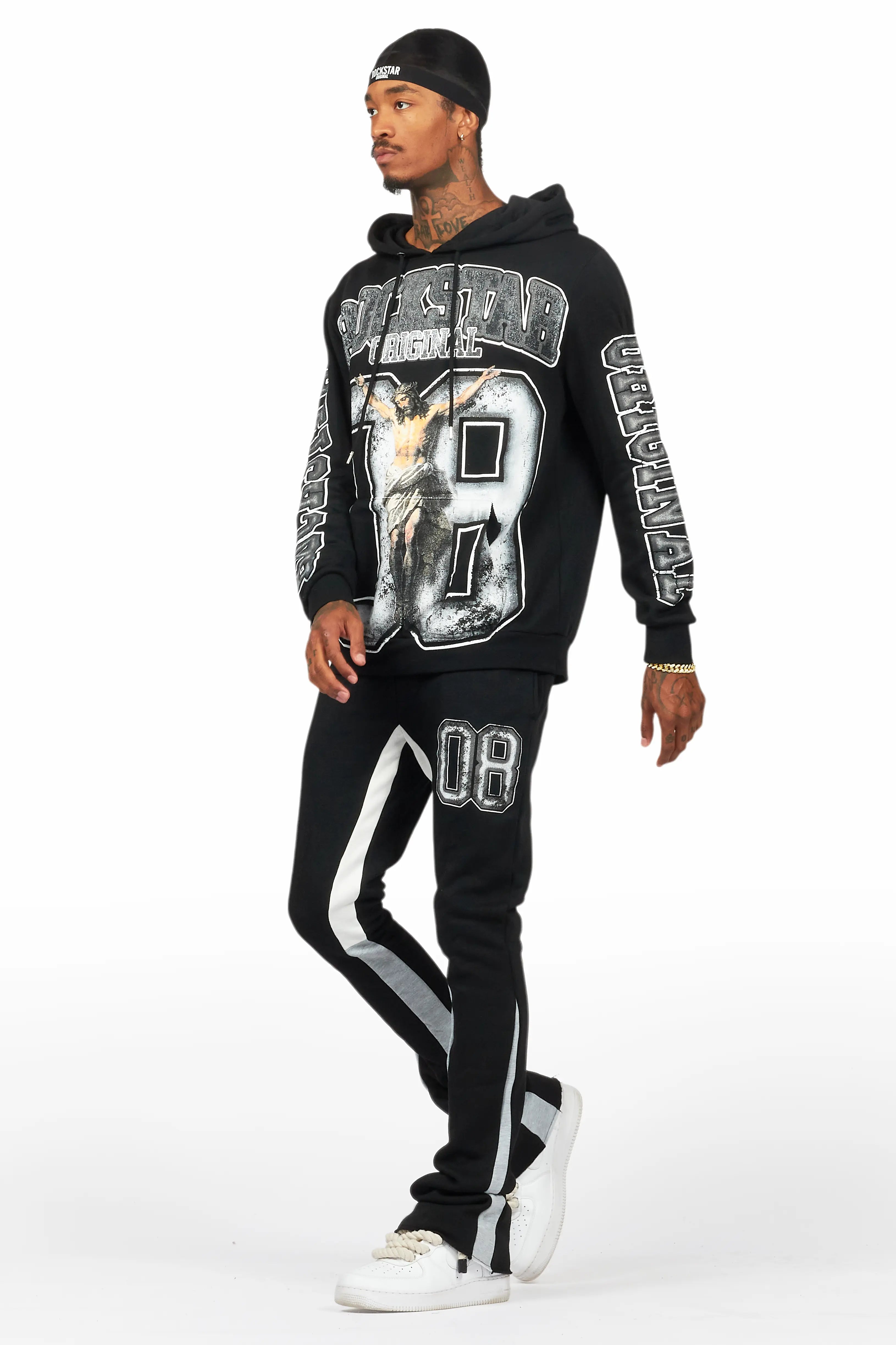 Fields Black/White Stacked Flare Hoodie Track Set