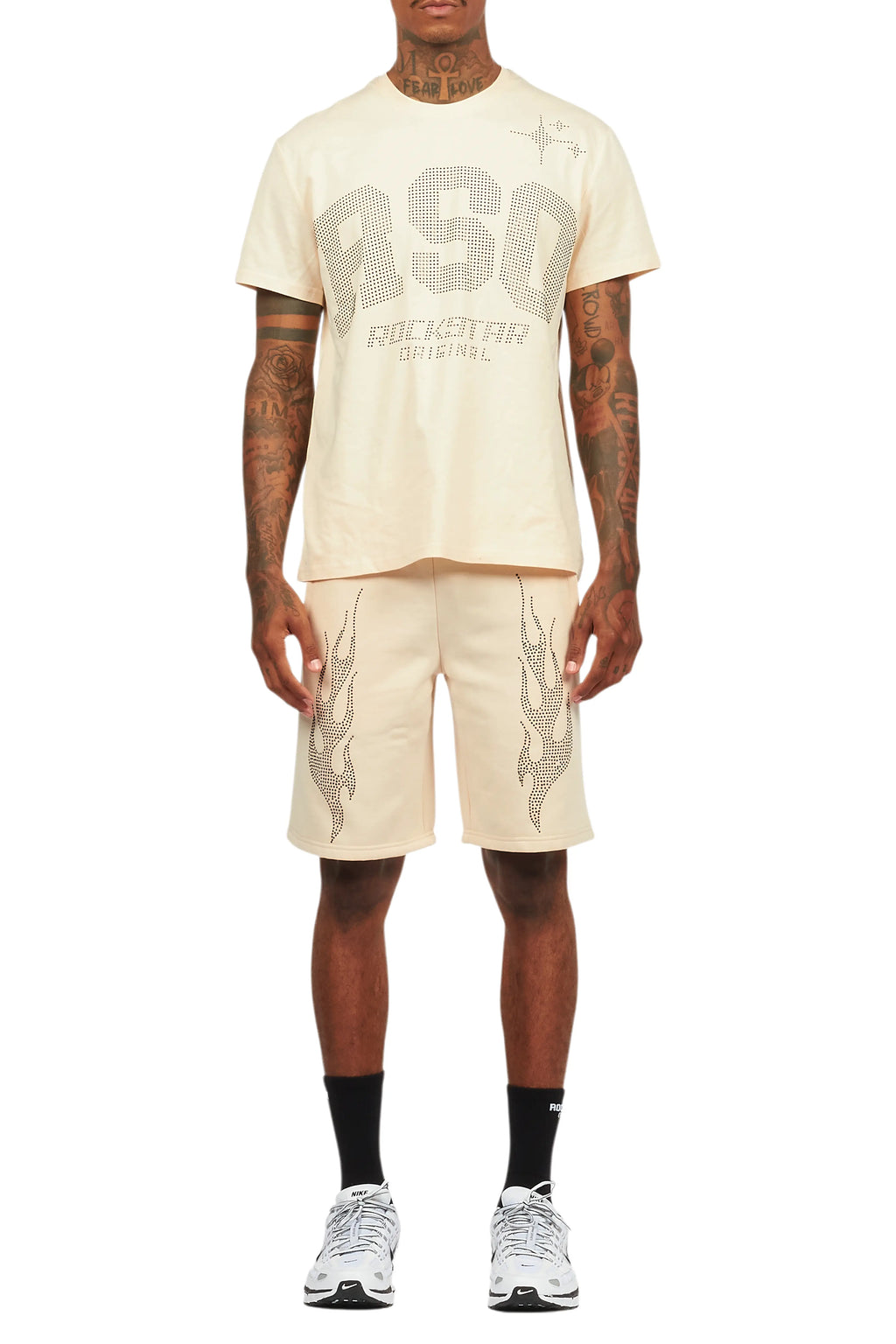 Bellamy Beige/Black Rhinestone Tee Short Set