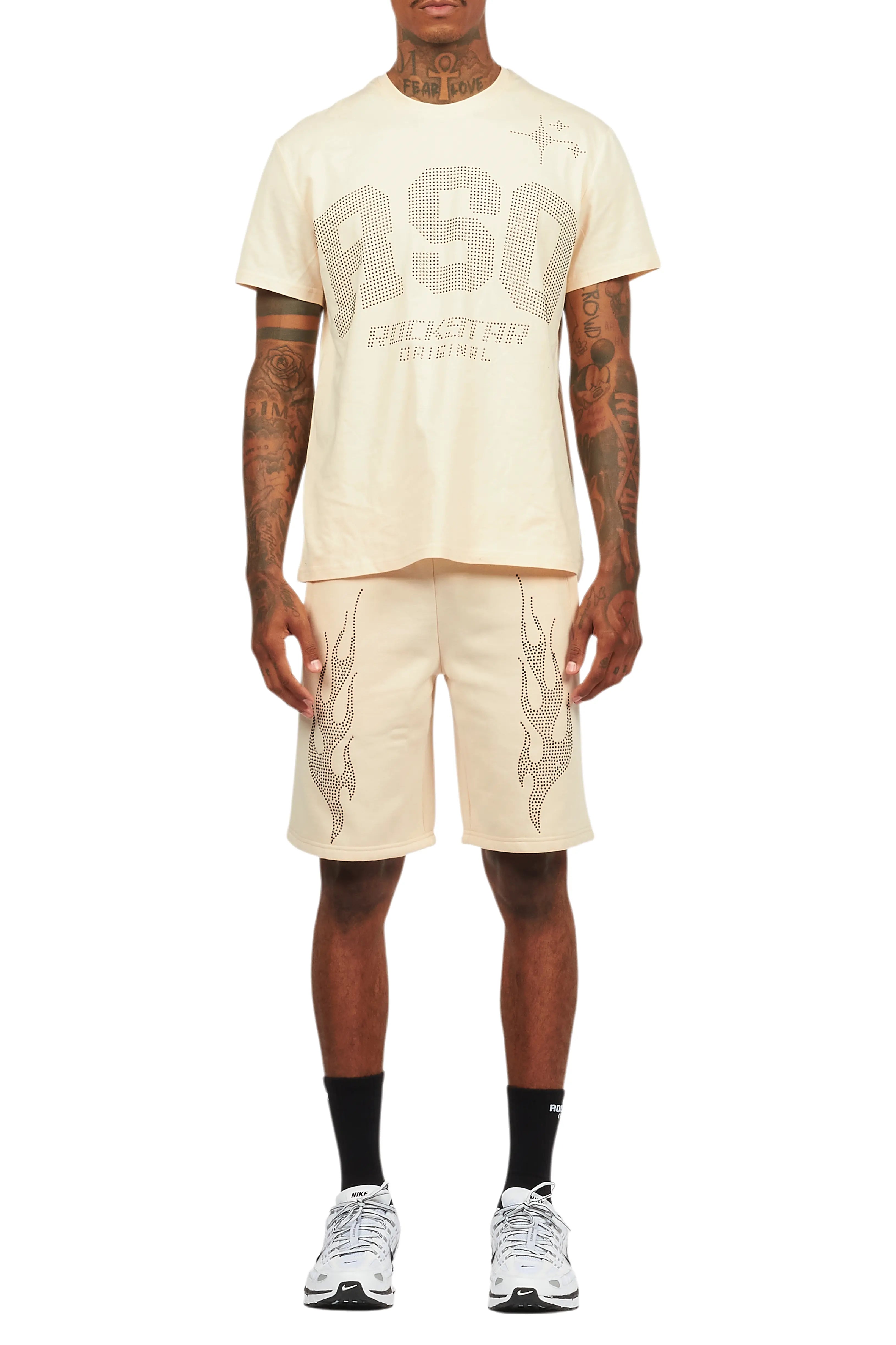 Bellamy Beige/Black Rhinestone Tee Short Set