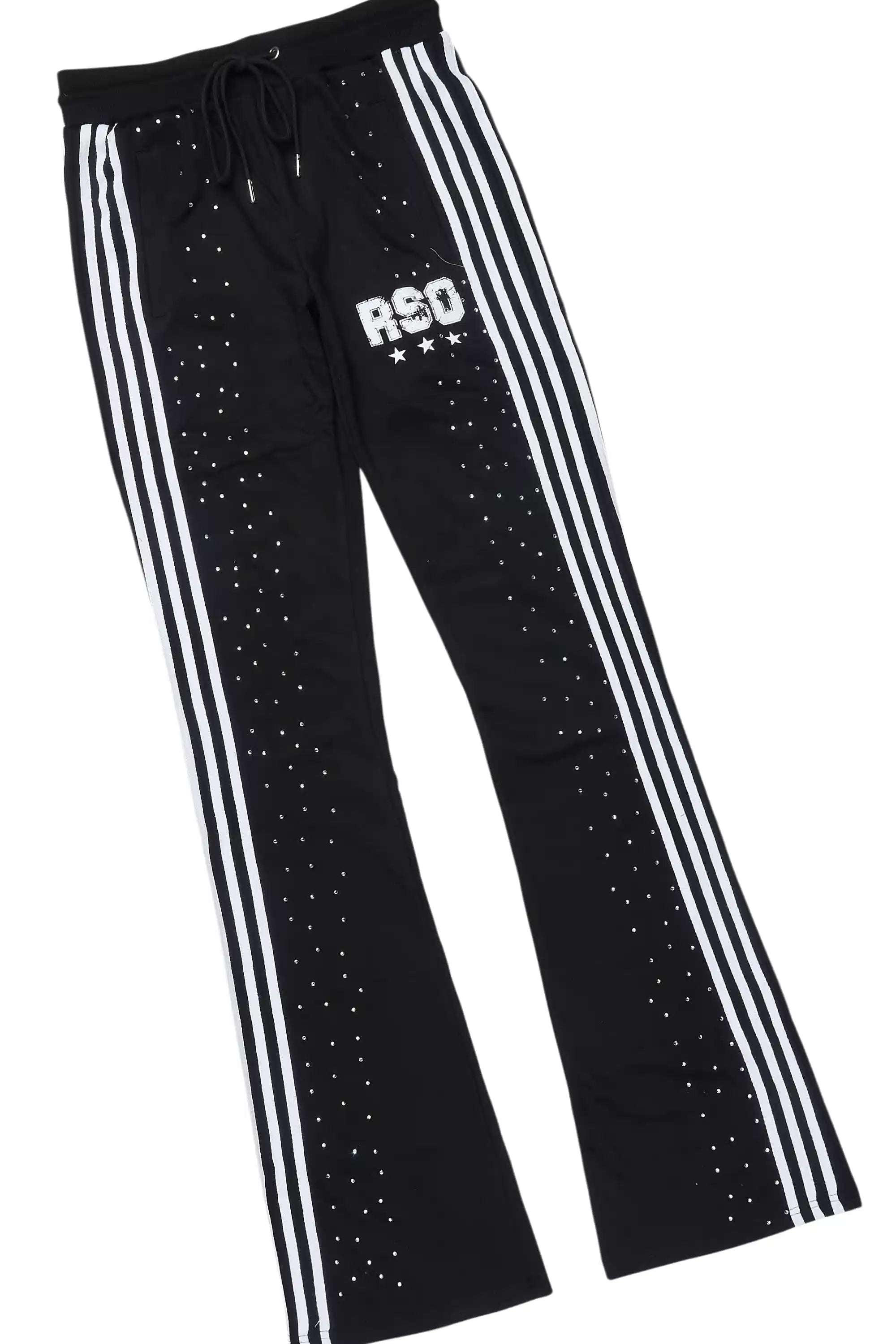 Tylla Black Rhinestone T-Shirt/Baggy Stacked Track Set