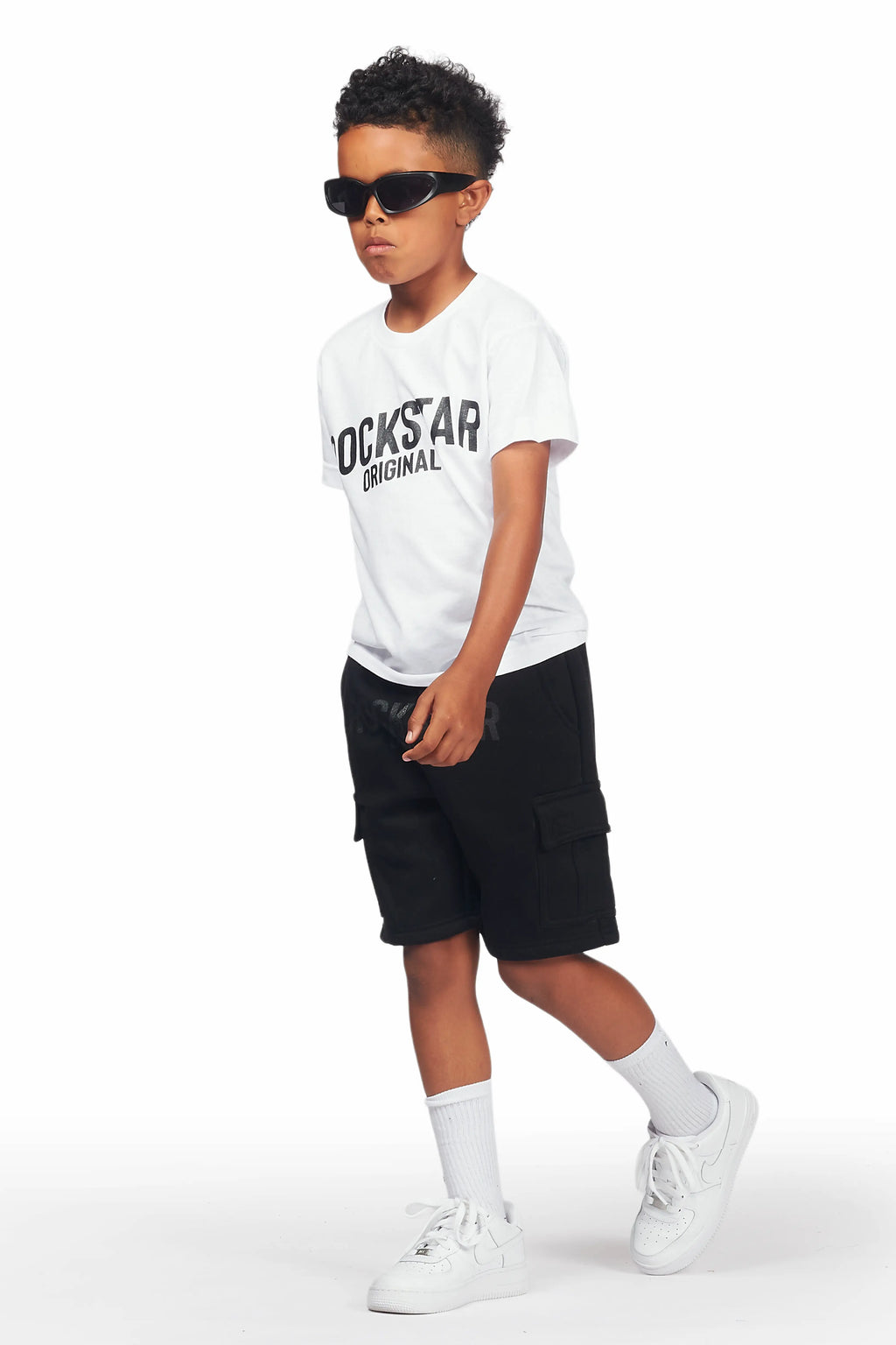 Boys Sana White/Black T-Shirt Cargo Short Set