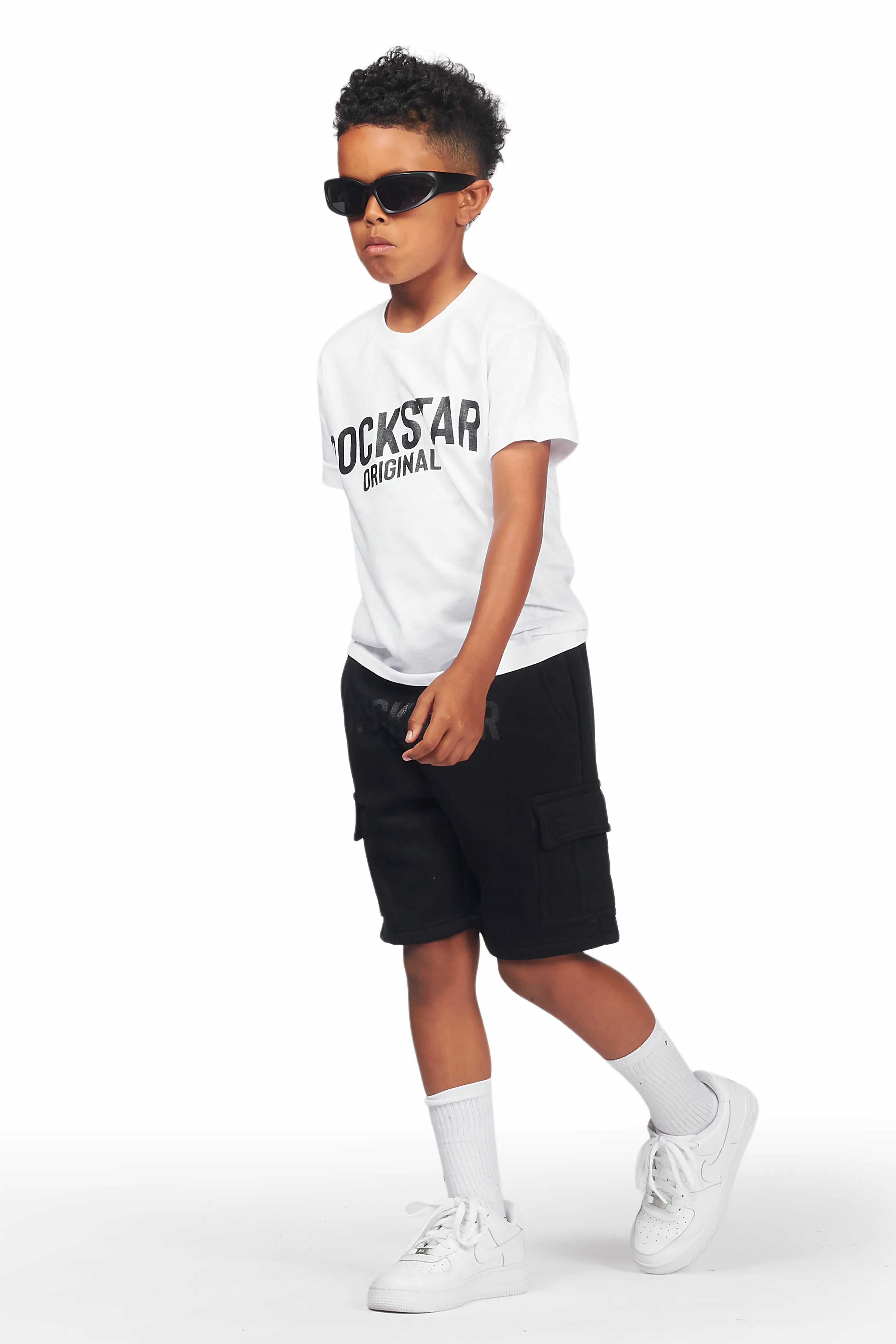 Boys Sana White/Black T-Shirt Cargo Short Set
