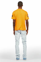 Amos Orange T-Shirt/Dag Blue Stacked Flare Jean Set