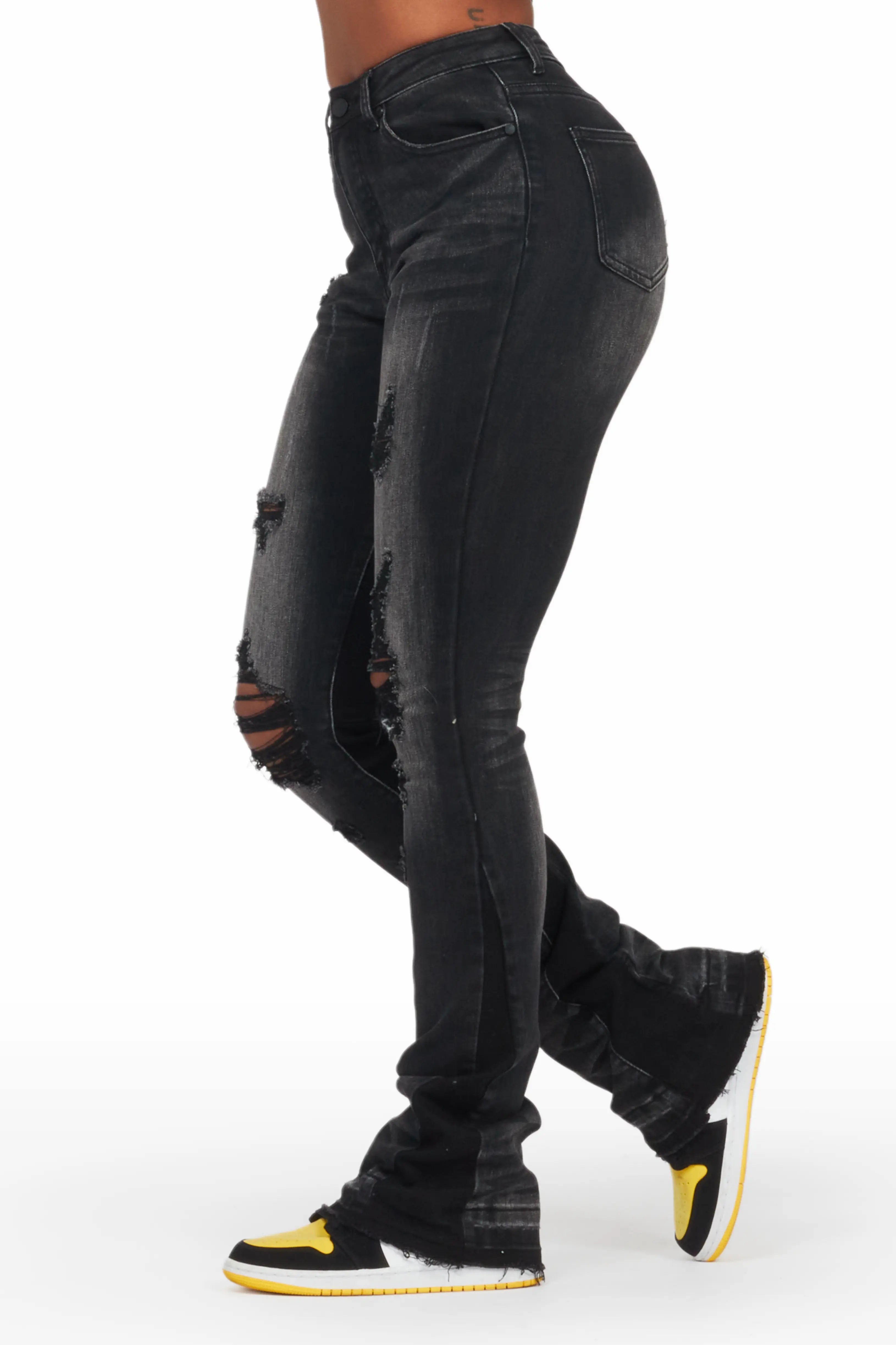 Jazminn Black Wash Stacked Flare Jean