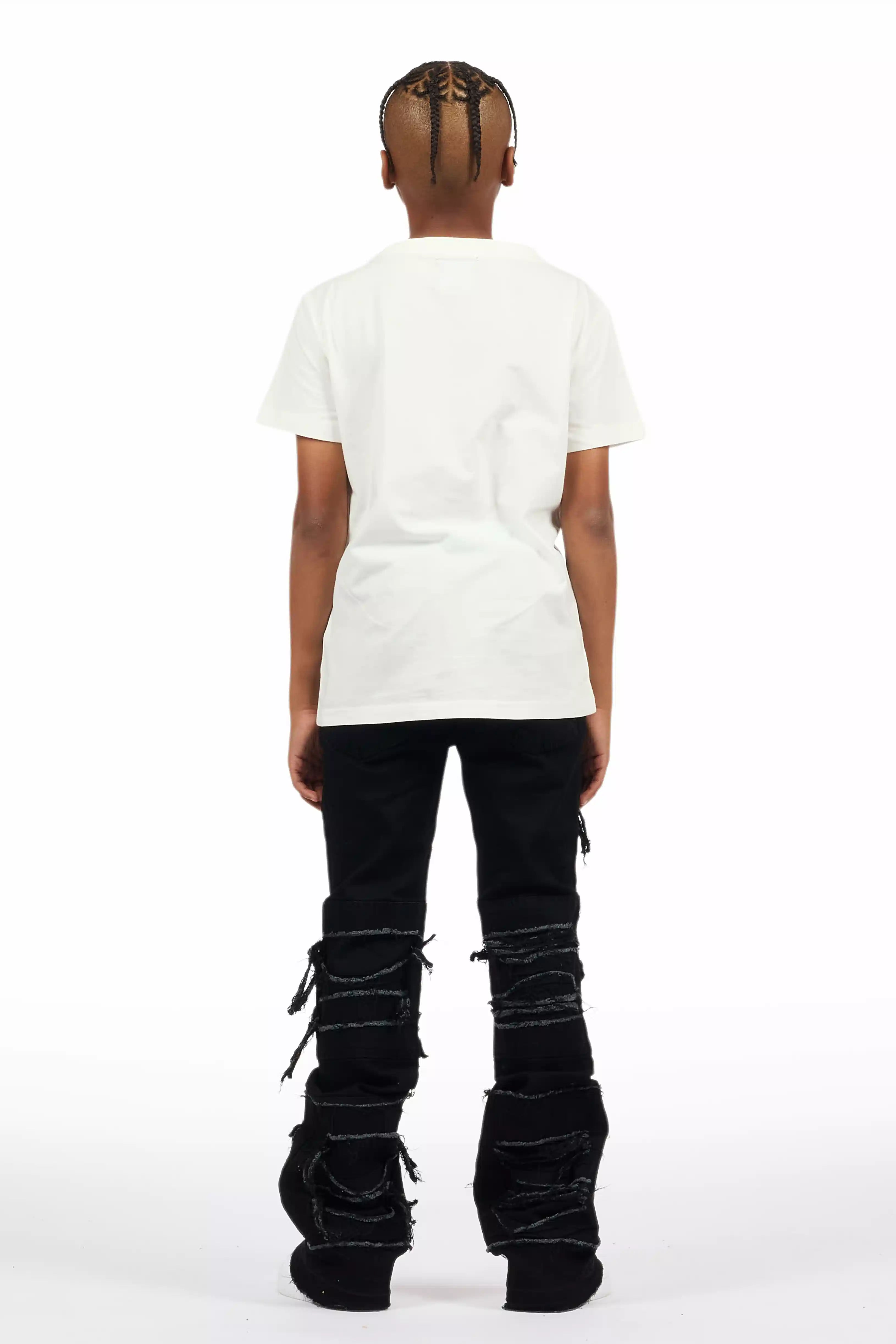 Boys Vasco Jet Black Stacked Flare Jean