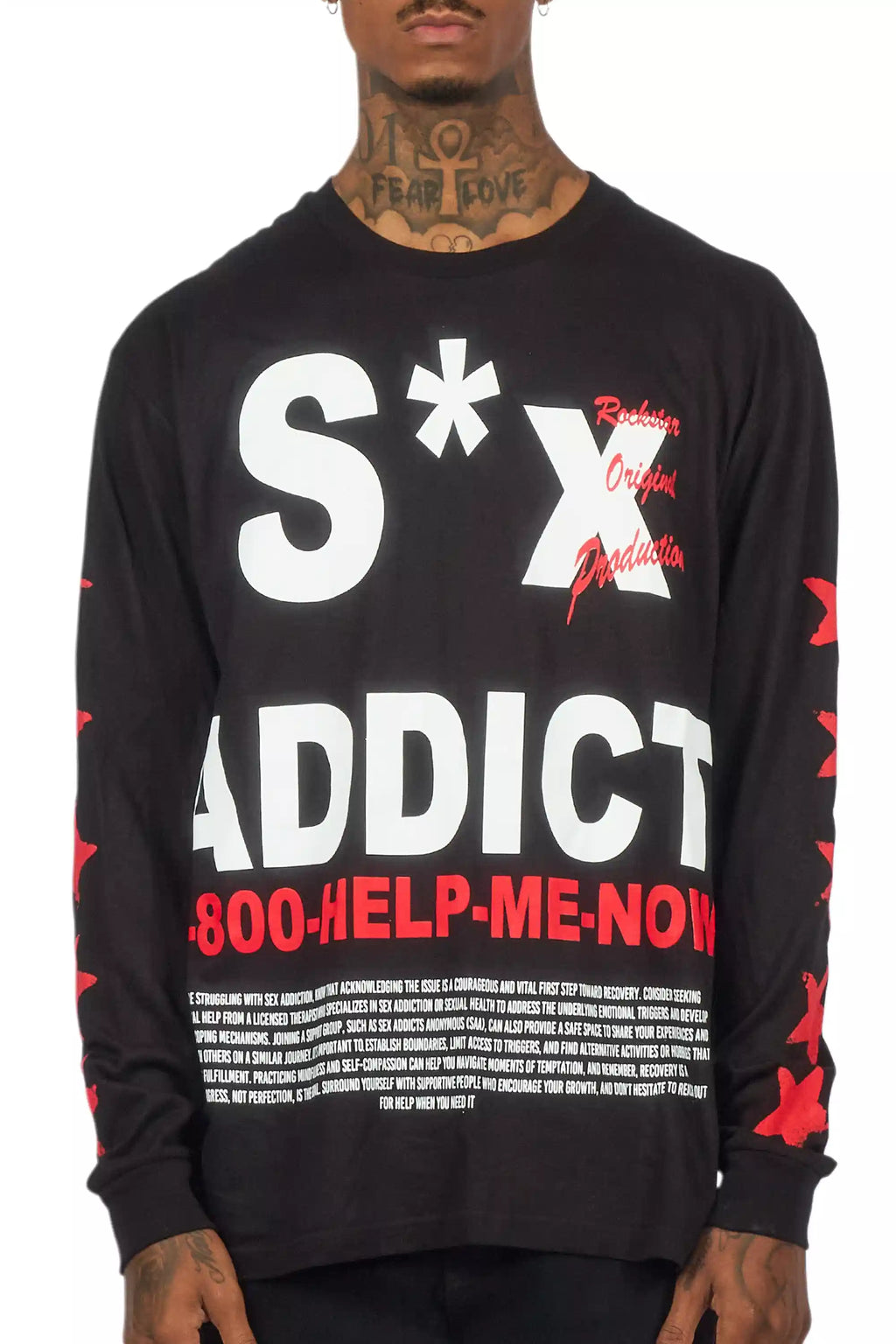 Addict Black/Red Long Sleeve Graphic T-Shirt