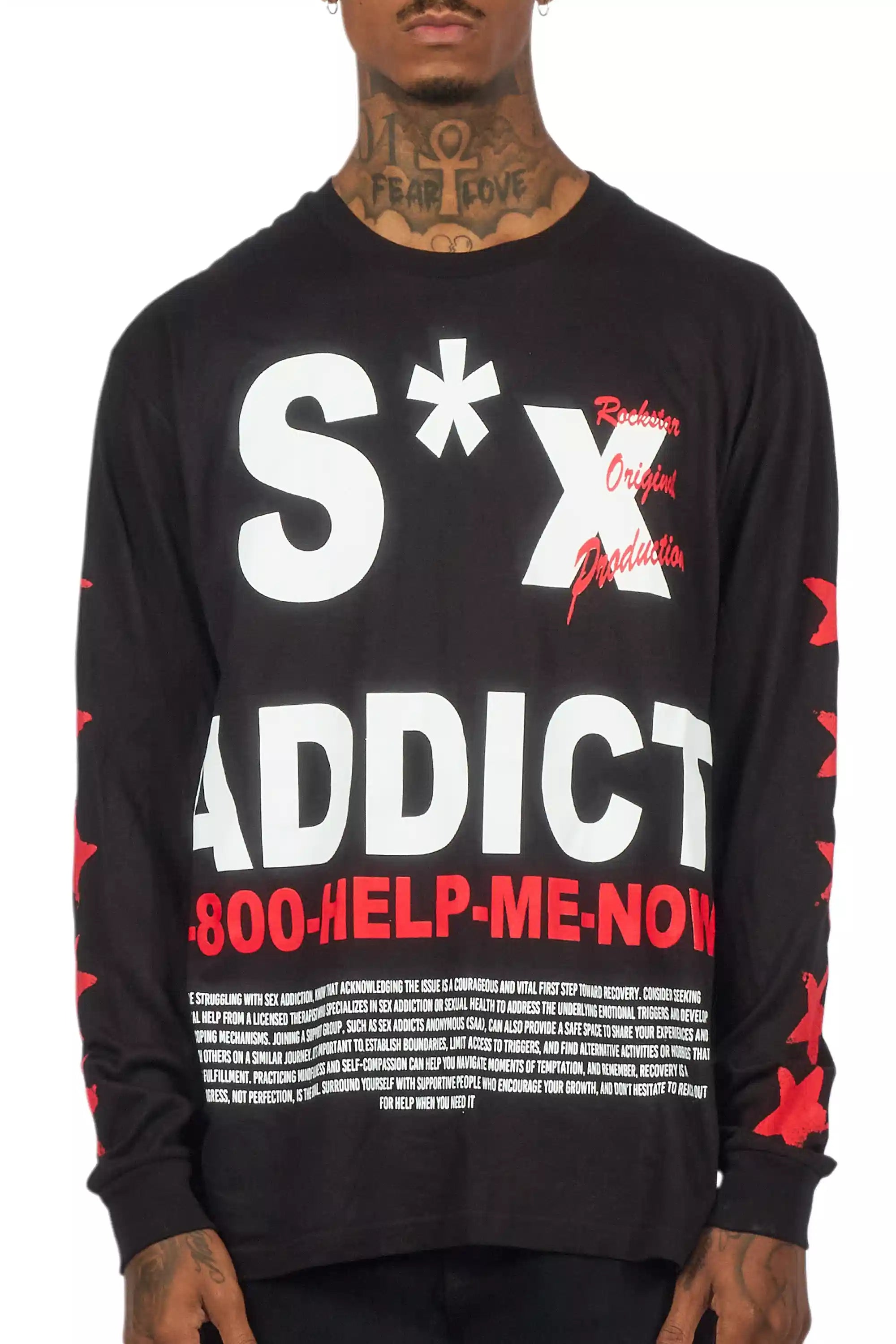 Addict Black/Red Long Sleeve Graphic T-Shirt