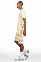 Raffer Beige/Black T-Shirt Cargo Shorts Set